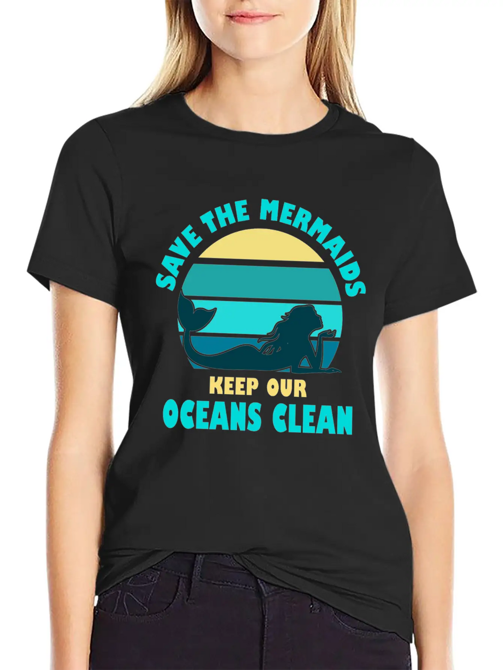 Save The Mermaids Keep Our Oceans Clean Breathable Soft Cotton T-Shirt – Timeless Casual Look