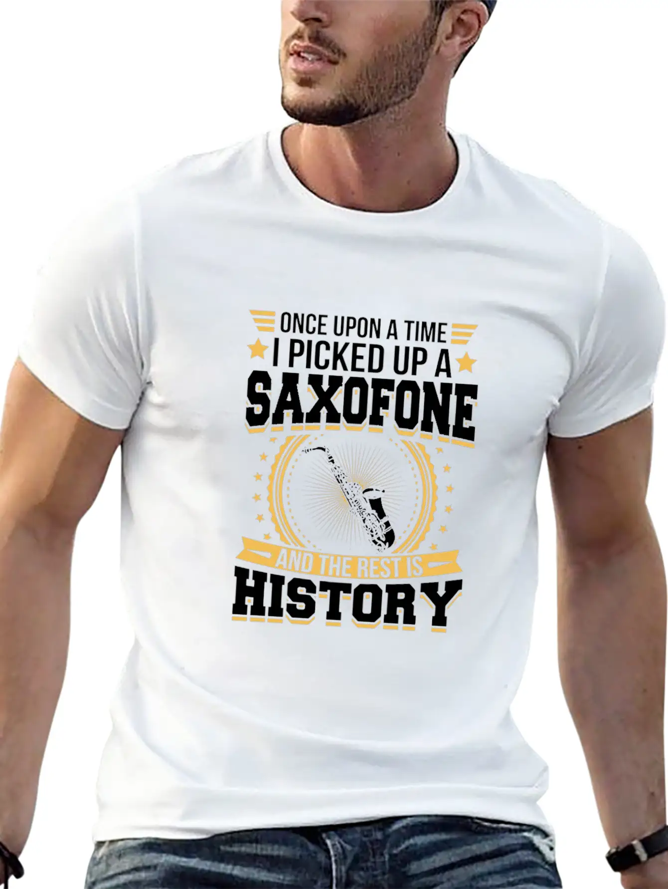 Saxofone And The Rest Is History T-Shirt Stylish Everyday T-Shirt – Unisex Basic Cotton Tee