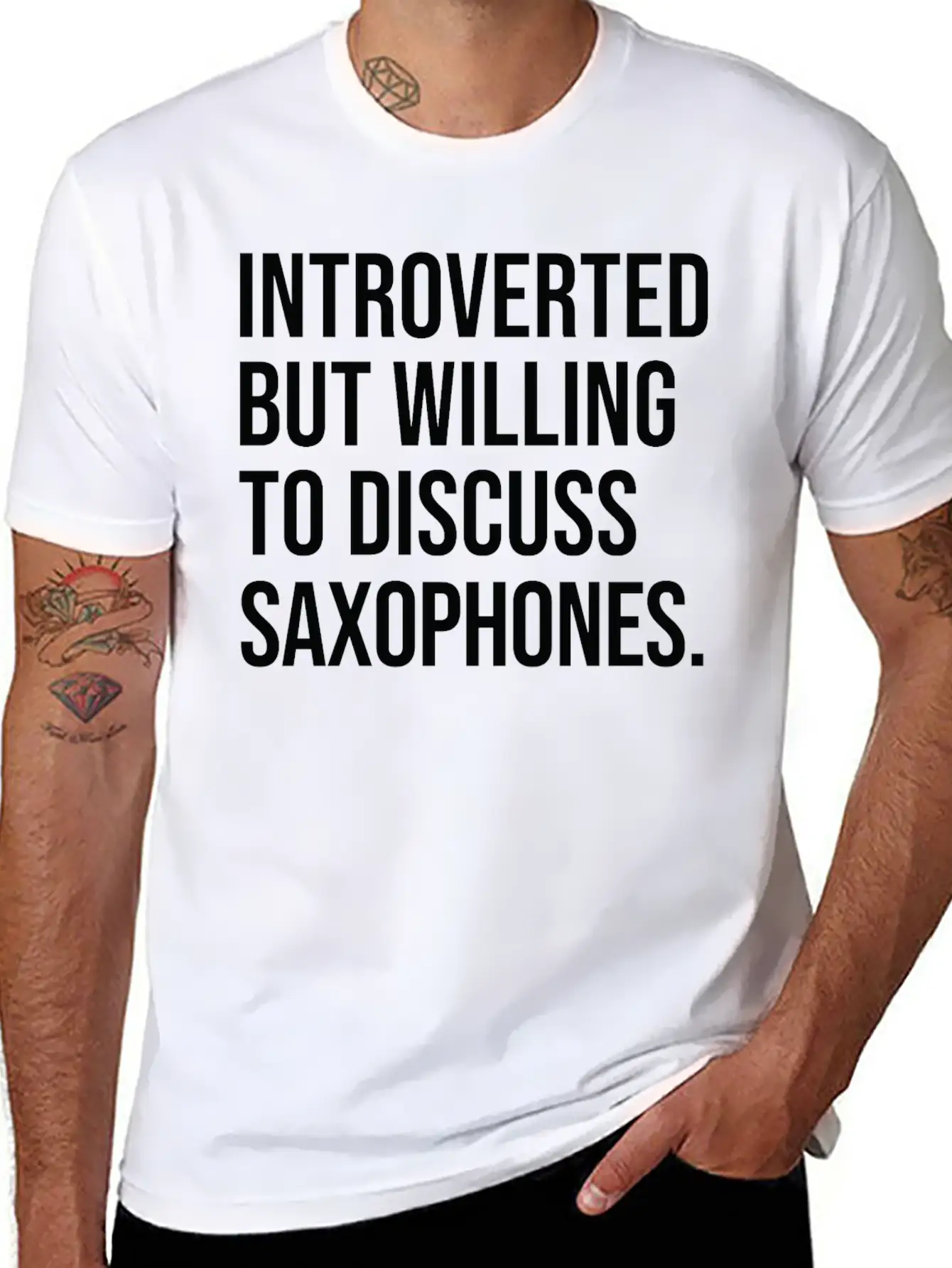 Saxophone Funny Introverted Saxophonist Saying Unisex Short Sleeve Soft Cotton T-Shirt – Casual Everyday Wear