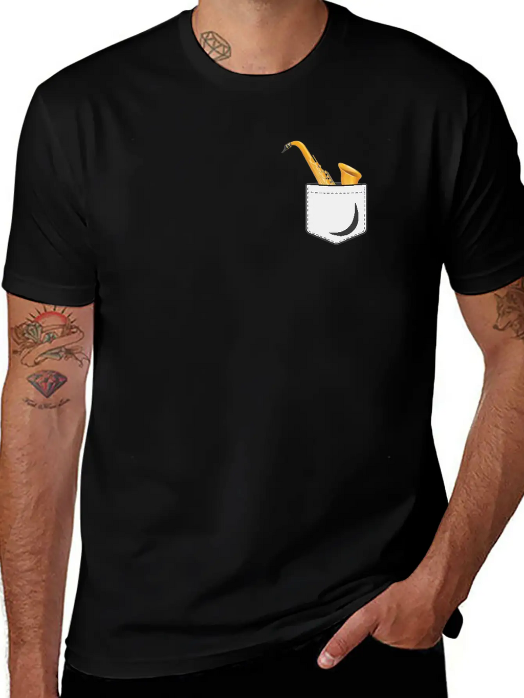 Saxophone Pocket Stylish Everyday T-Shirt – Unisex Basic Cotton Tee