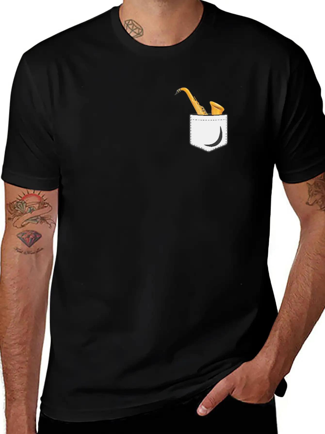 Saxophone Pocket Stylish Everyday T-Shirt – Unisex Basic Cotton Tee