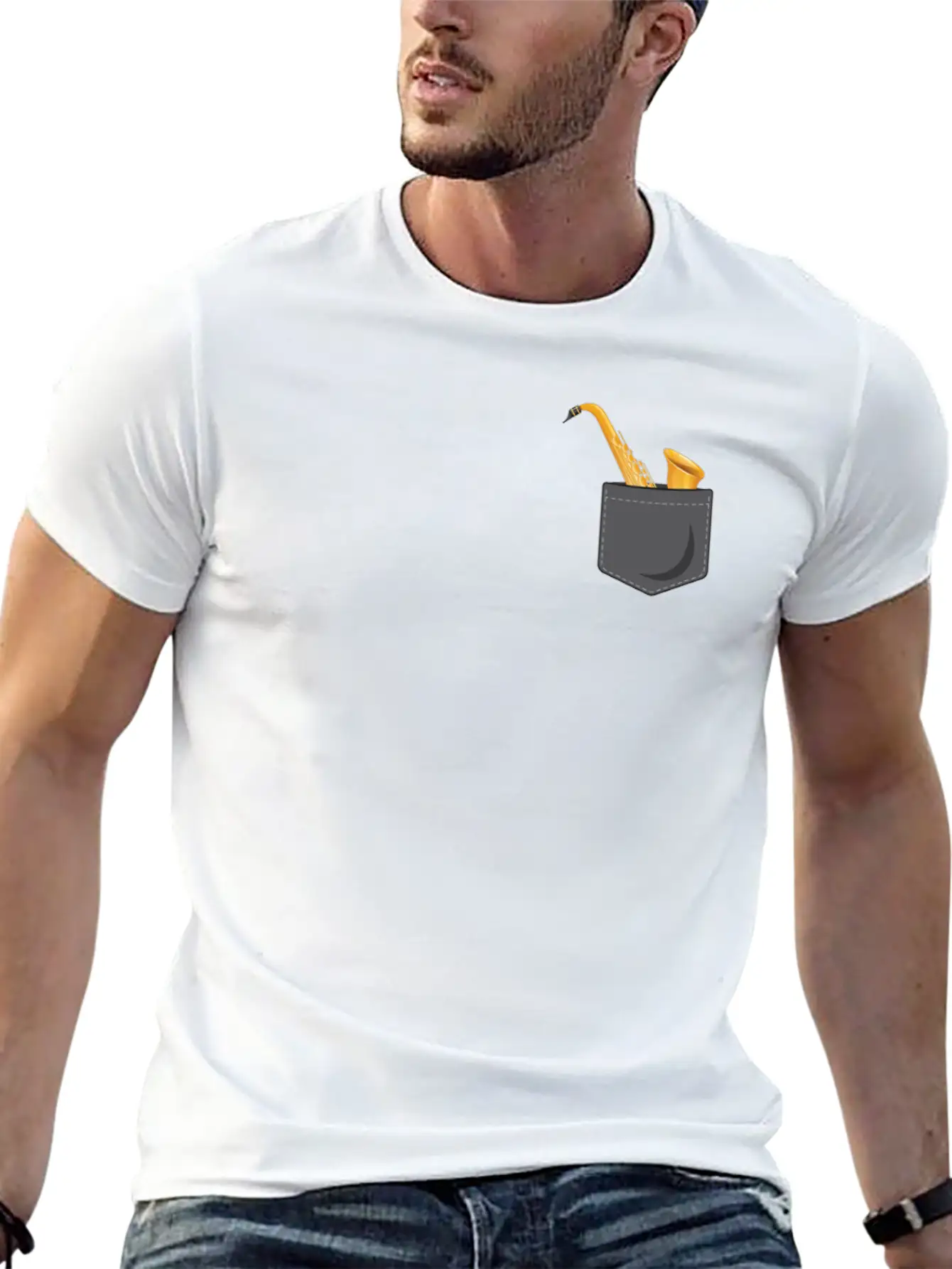 Saxophone Pocket Stylish Everyday T-Shirt – Unisex Basic Cotton Tee