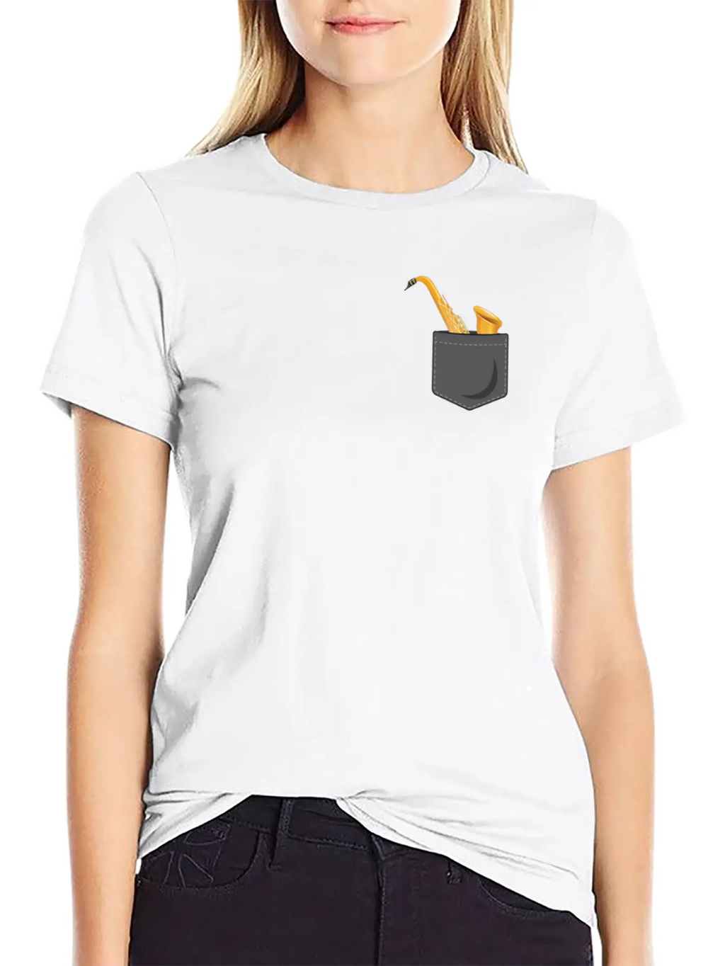 Saxophone Pocket Stylish Everyday T-Shirt – Unisex Basic Cotton Tee