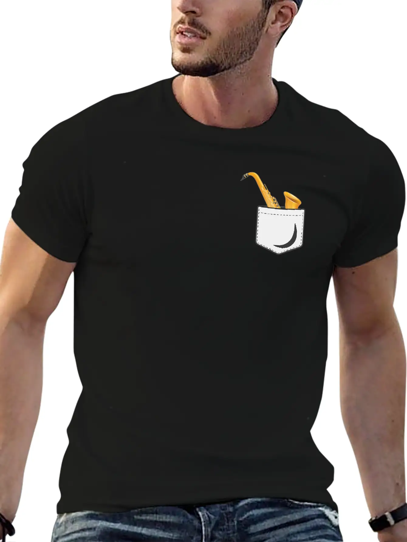 Saxophone Pocket Stylish Everyday T-Shirt – Unisex Basic Cotton Tee