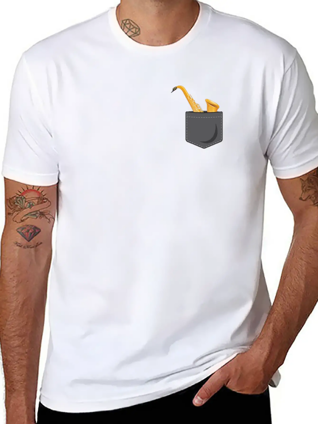 Saxophone Pocket Stylish Everyday T-Shirt – Unisex Basic Cotton Tee