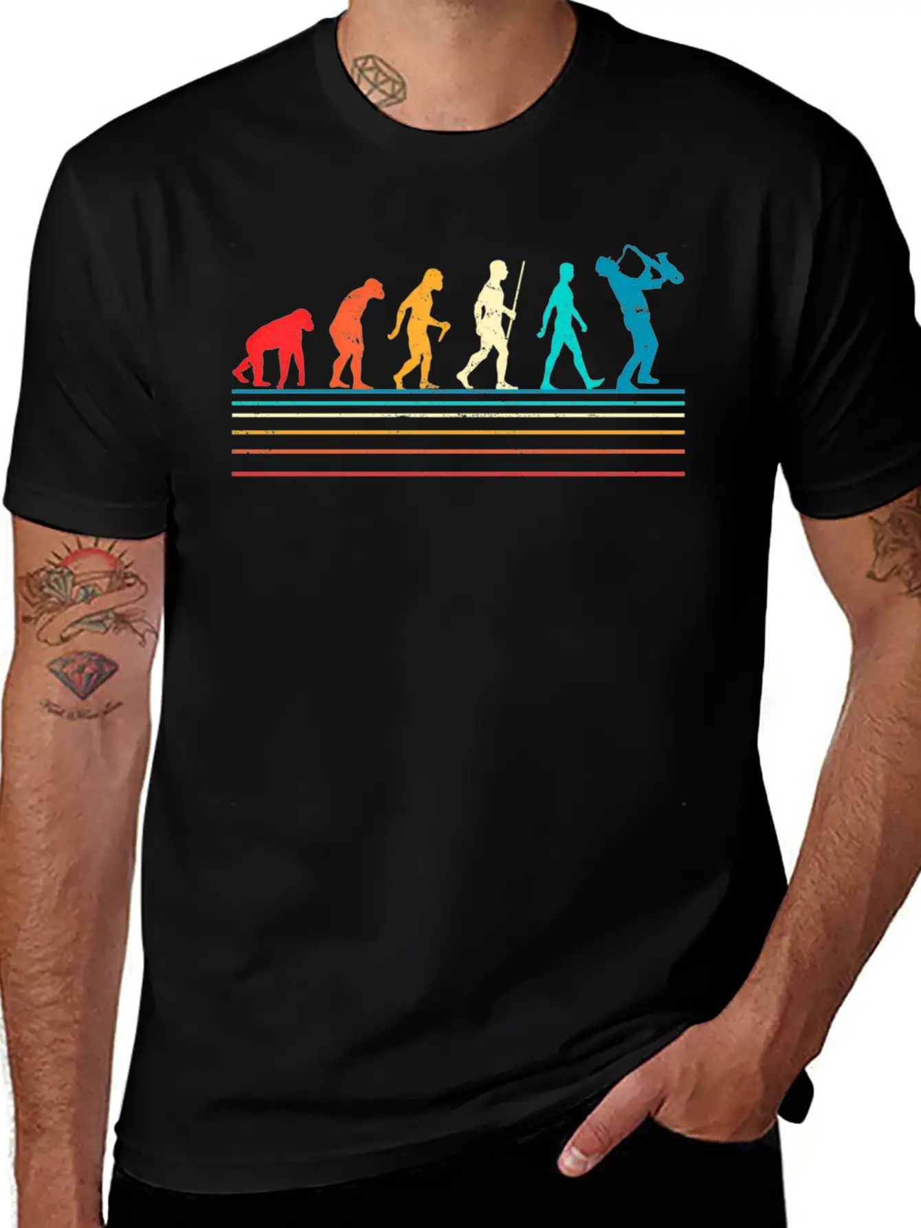 Saxophone Retro Vintage Evolution Of Breathable Soft Cotton T-Shirt – Timeless Casual Look