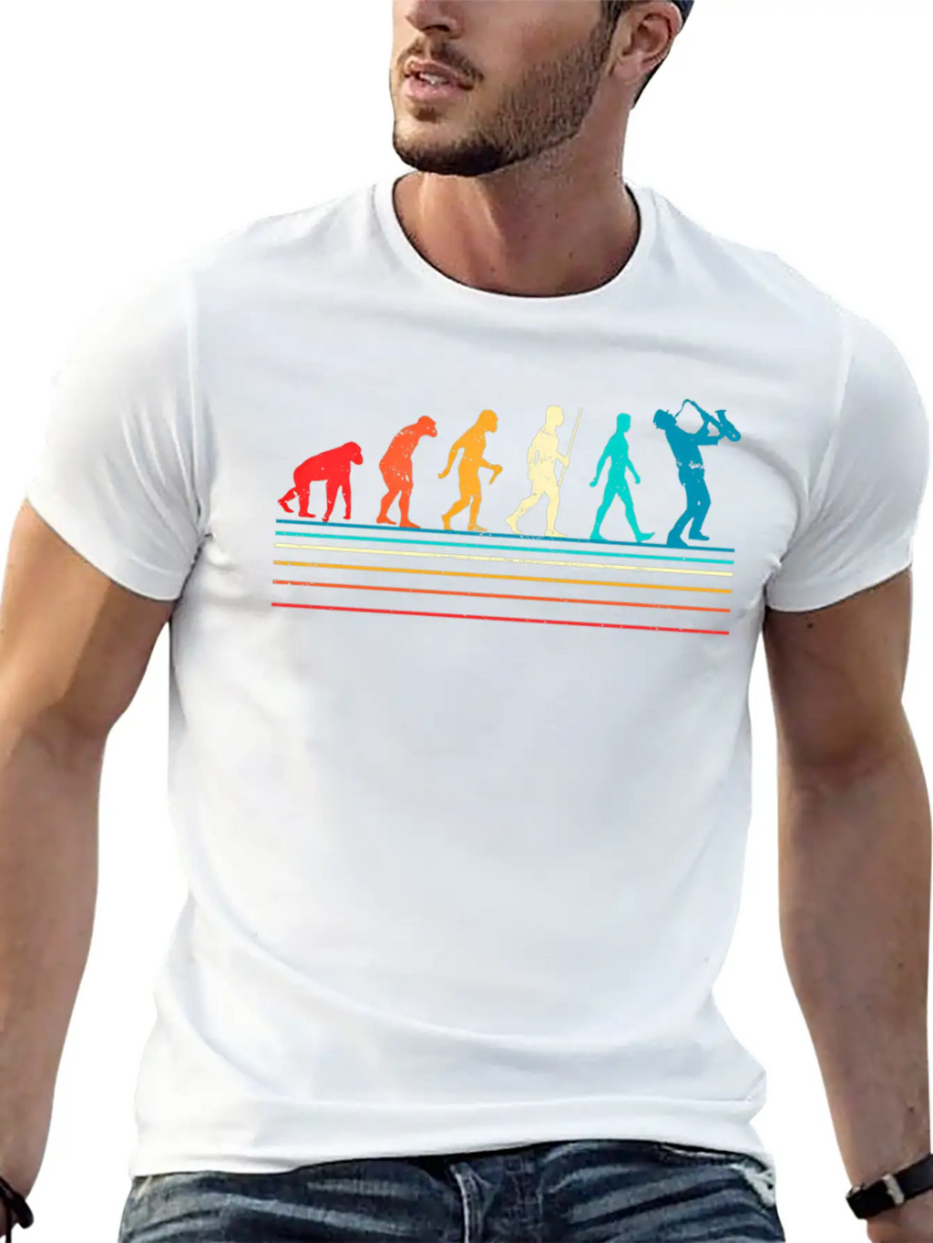 Saxophone Retro Vintage Evolution Of Breathable Soft Cotton T-Shirt – Timeless Casual Look