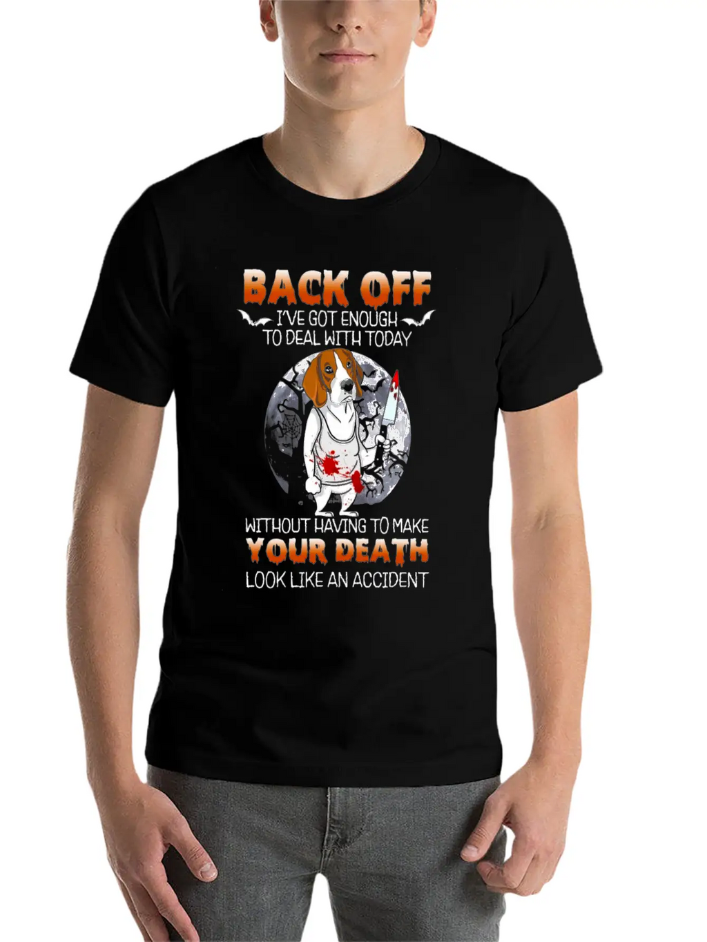 Scary Moon Dog With Scary Face Stylish Everyday T-Shirt – Unisex Basic Cotton Tee