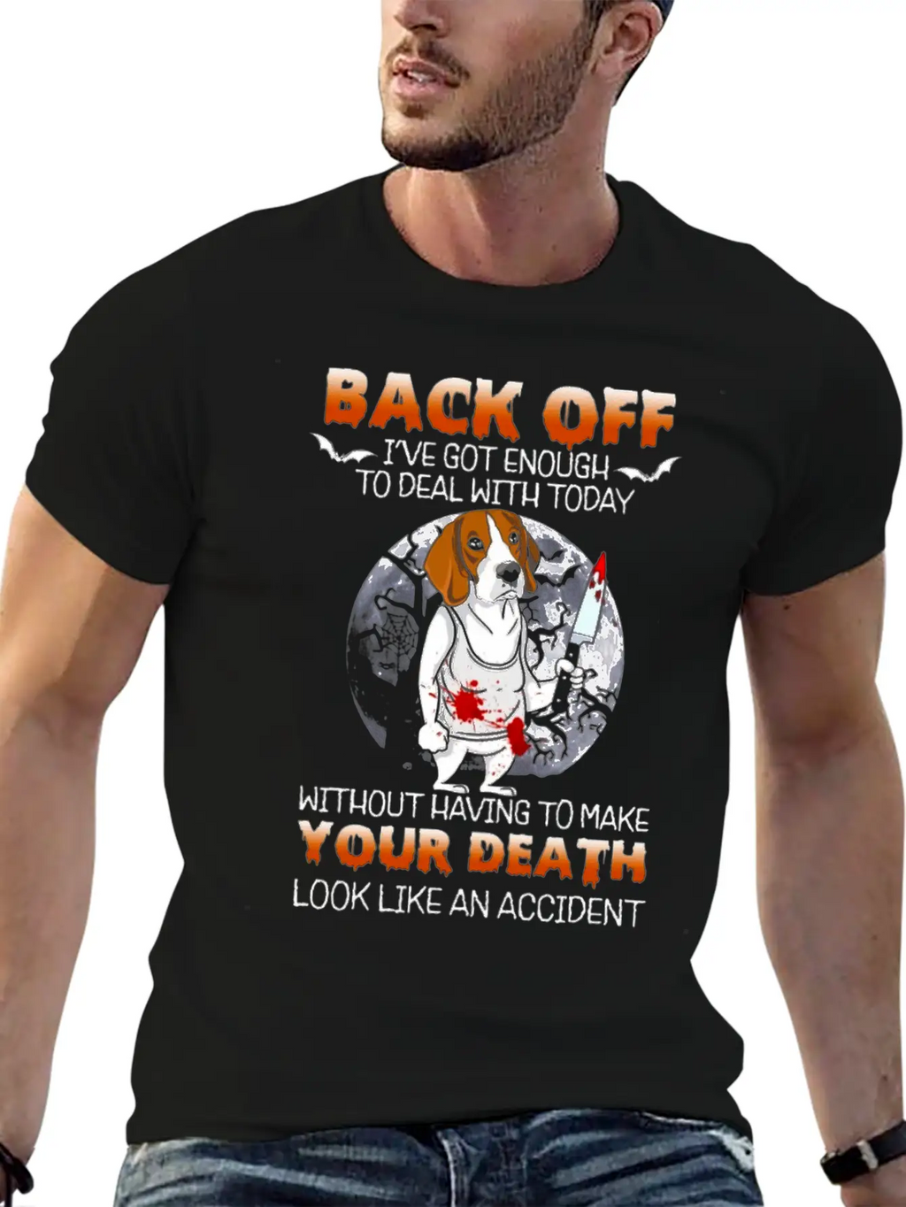 Scary Moon Dog With Scary Face Stylish Everyday T-Shirt – Unisex Basic Cotton Tee