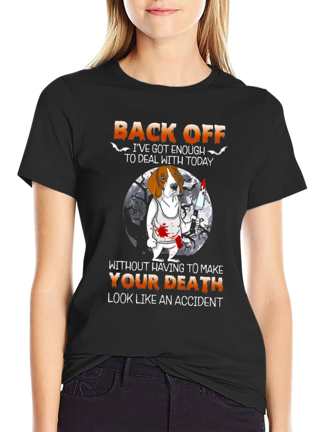 Scary Moon Dog With Scary Face Stylish Everyday T-Shirt – Unisex Basic Cotton Tee