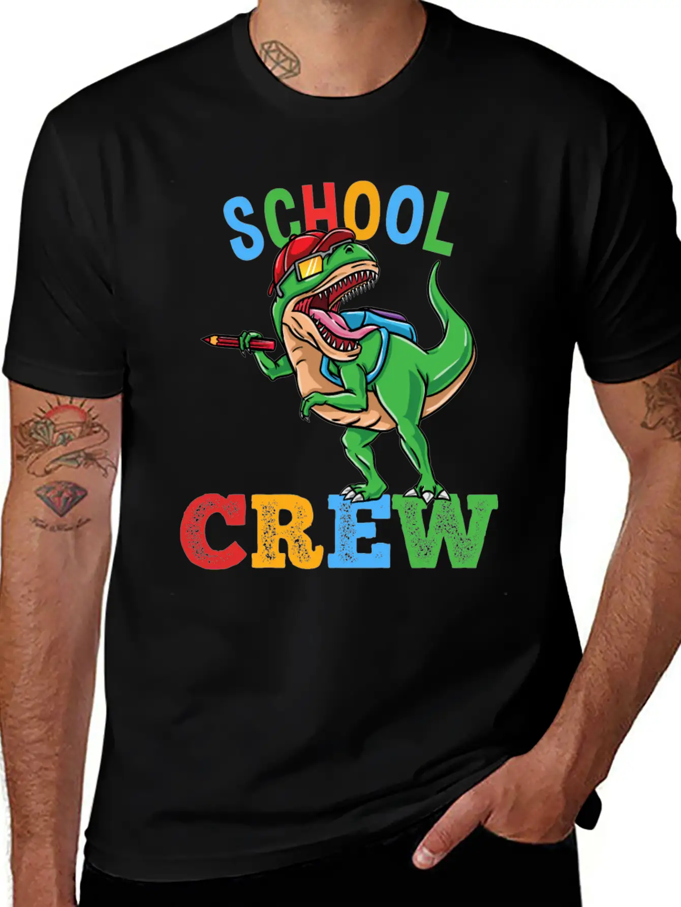 School Crew T-Rex Dinosaur Back To School Boys Essential Cotton Tee For Daily Outfits – Unisex Style