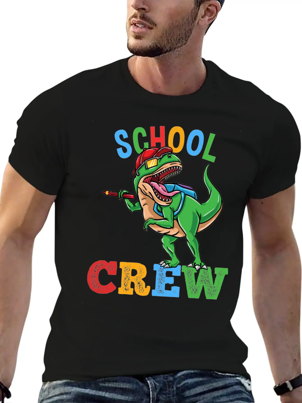 School Crew T-Rex Dinosaur Back To School Boys Essential Cotton Tee For Daily Outfits – Unisex Style