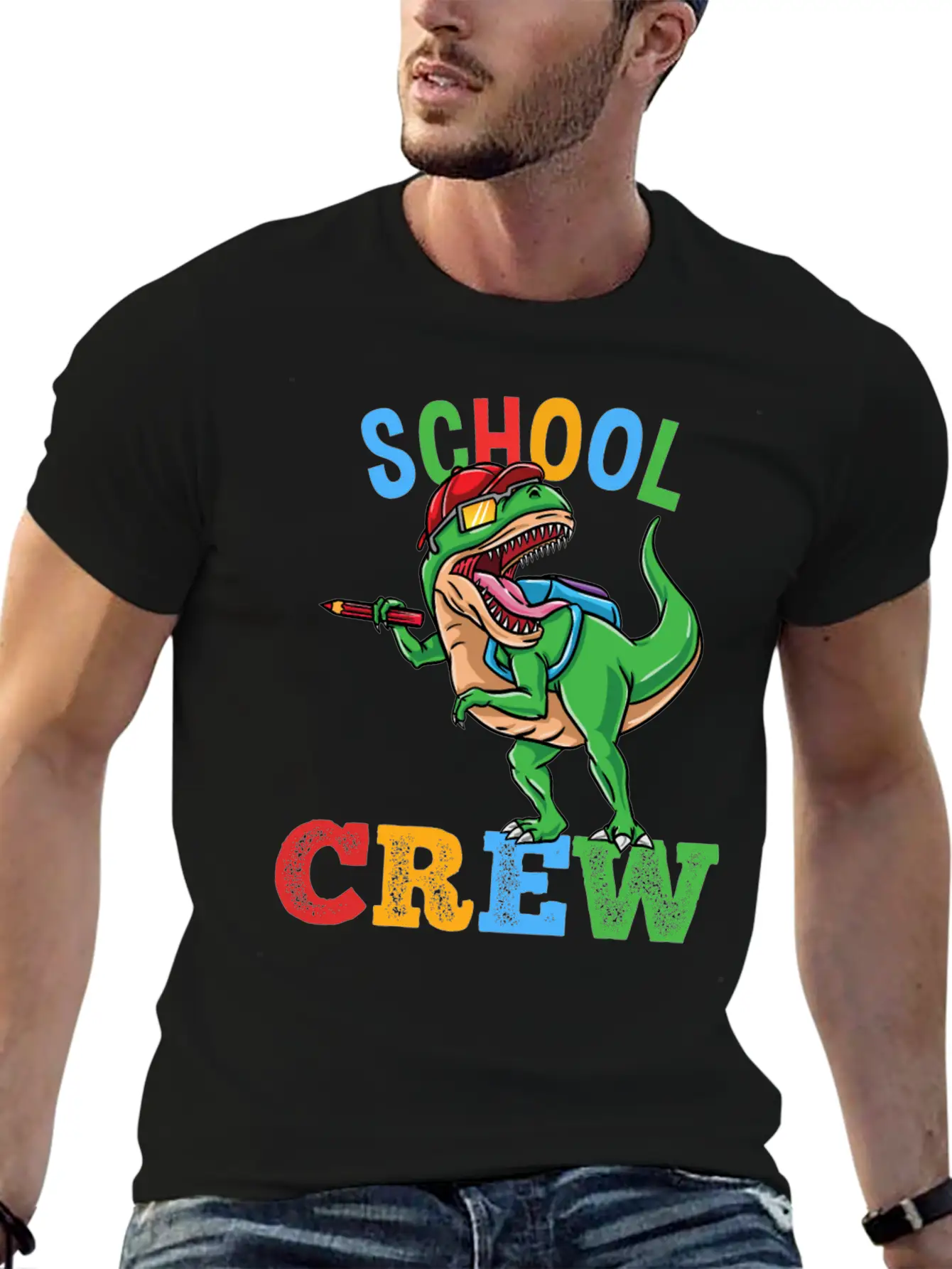School Crew T-Rex Dinosaur Back To School Boys Essential Cotton Tee For Daily Outfits – Unisex Style