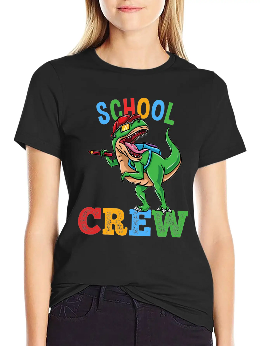 School Crew T-Rex Dinosaur Back To School Boys Essential Cotton Tee For Daily Outfits – Unisex Style