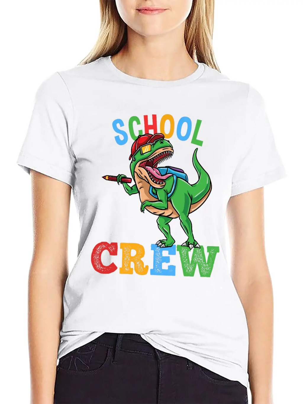 School Crew T-Rex Dinosaur Back To School Boys Essential Cotton Tee For Daily Outfits – Unisex Style