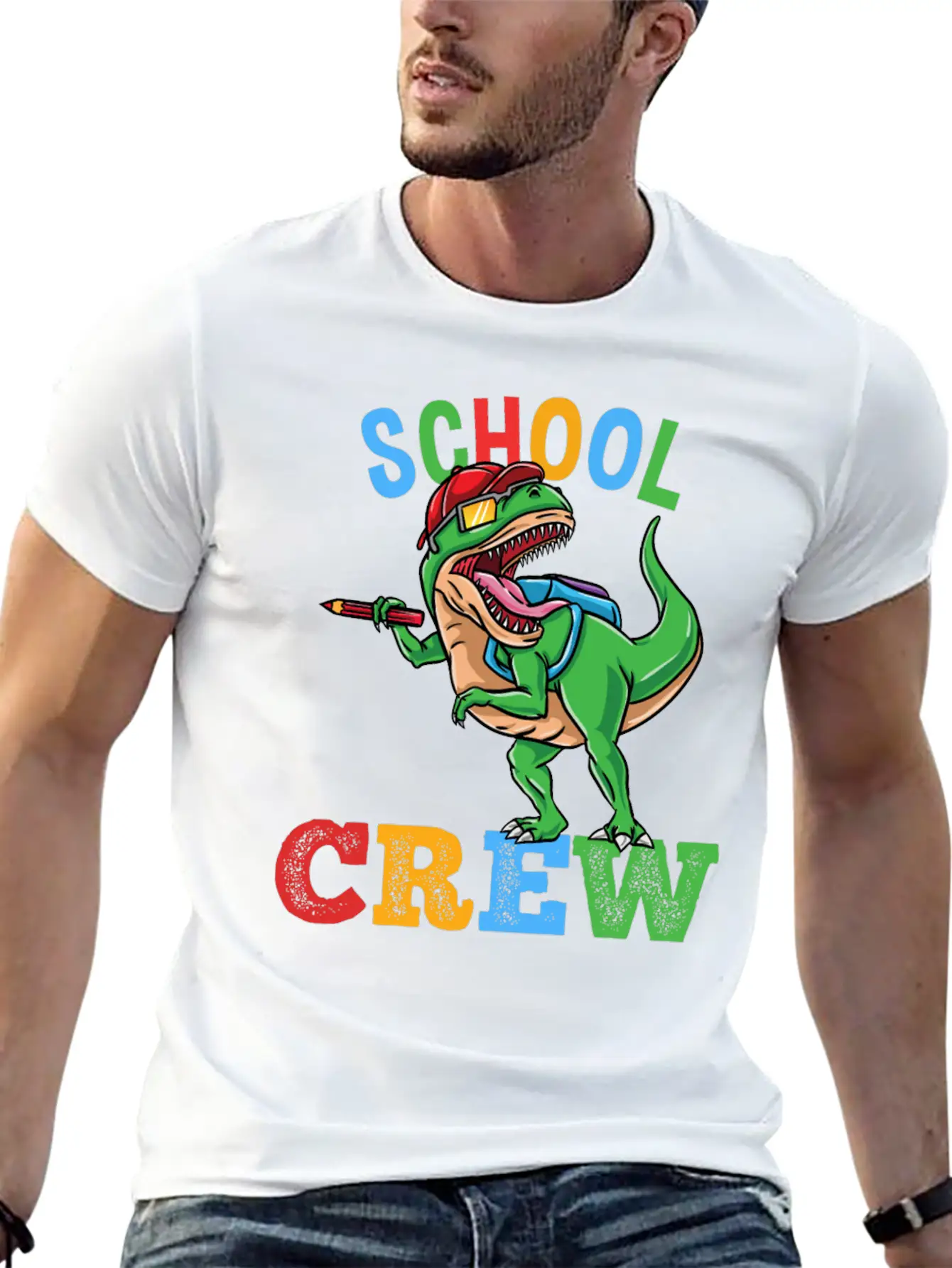 School Crew T-Rex Dinosaur Back To School Boys Essential Cotton Tee For Daily Outfits – Unisex Style