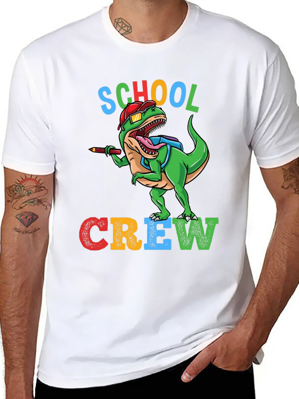 School Crew T-Rex Dinosaur Back To School Boys Essential Cotton Tee For Daily Outfits – Unisex Style