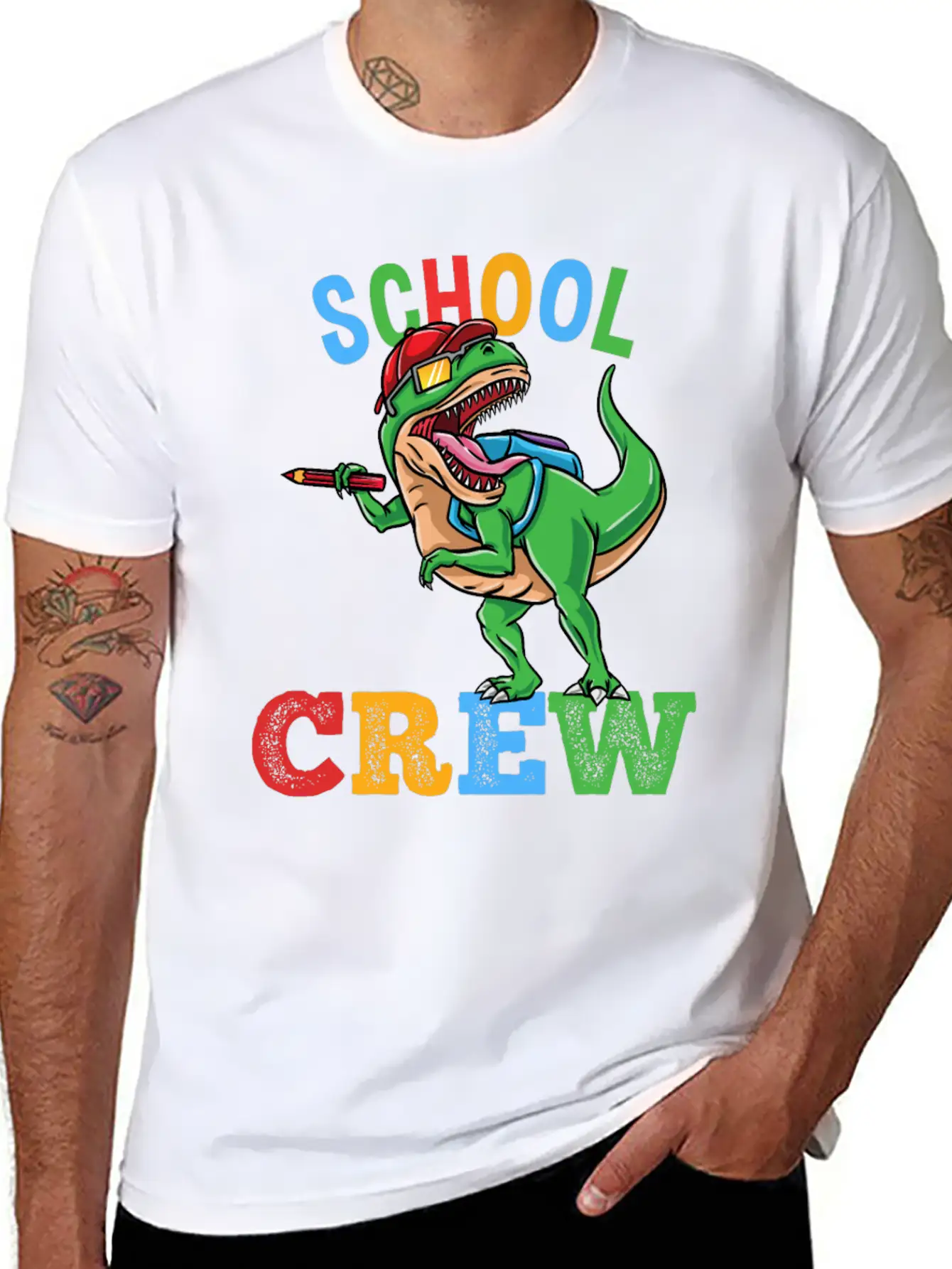School Crew T-Rex Dinosaur Back To School Boys Essential Cotton Tee For Daily Outfits – Unisex Style