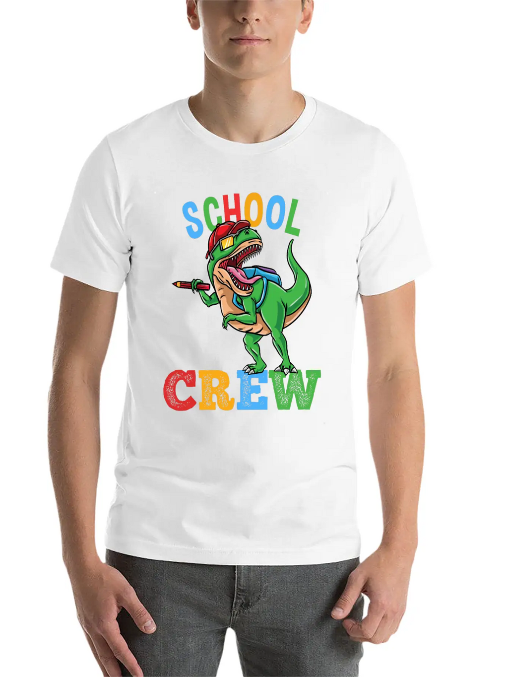 School Crew T-Rex Dinosaur Back To School Boys Essential Cotton Tee For Daily Outfits – Unisex Style