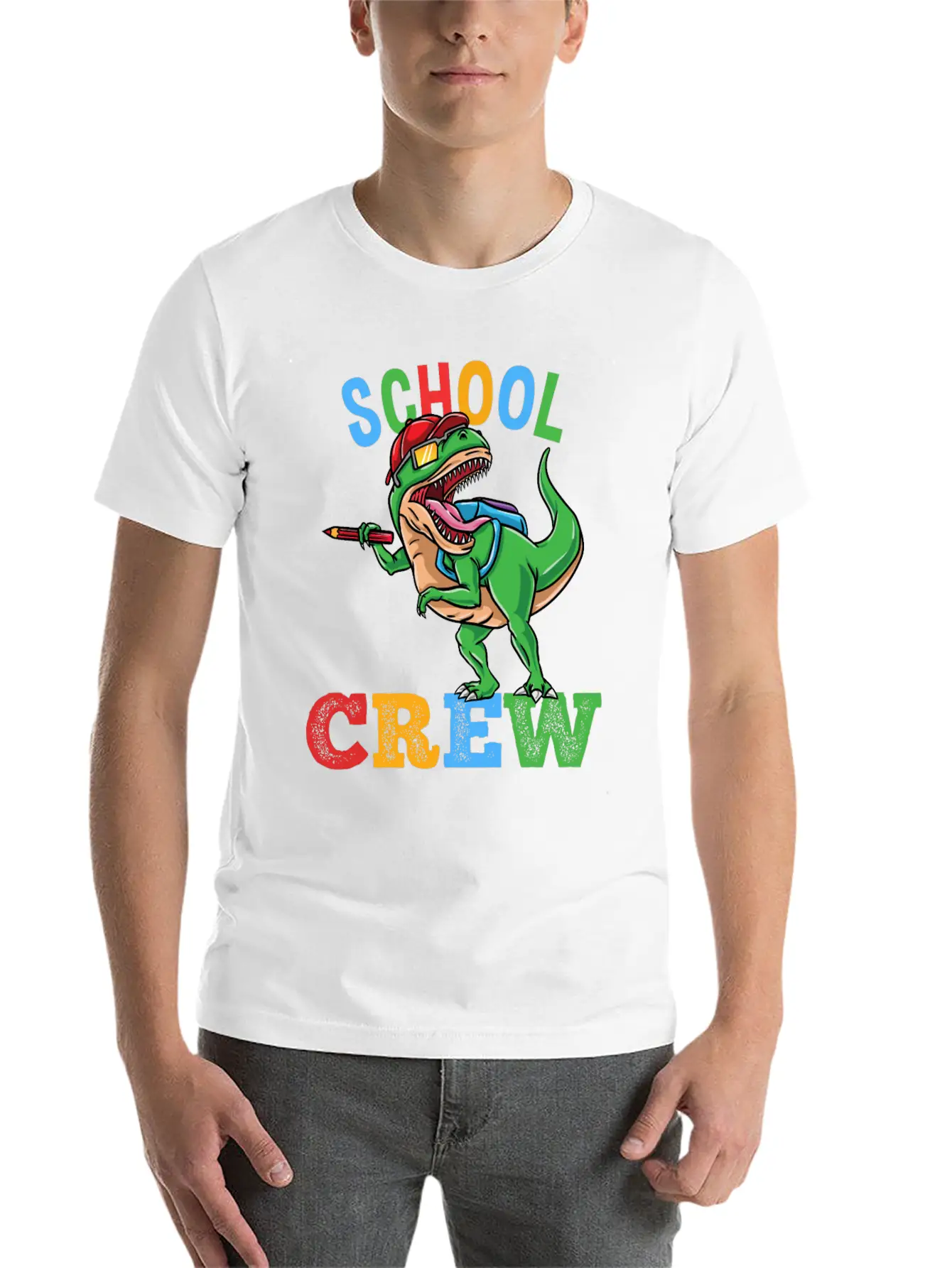 School Crew T-Rex Dinosaur Back To School Boys Essential Cotton Tee For Daily Outfits – Unisex Style