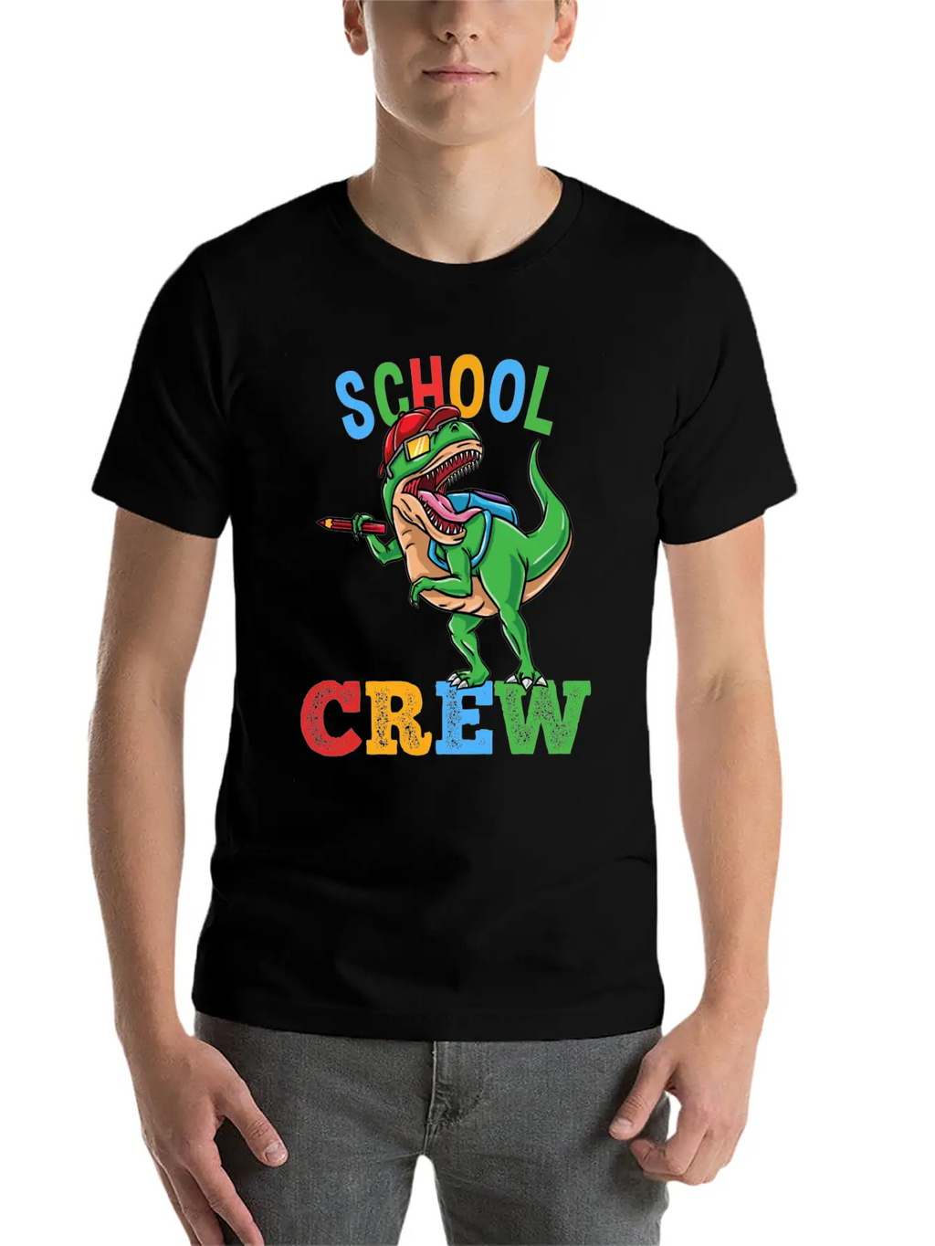 School Crew T-Rex Dinosaur Back To School Boys Essential Cotton Tee For Daily Outfits – Unisex Style
