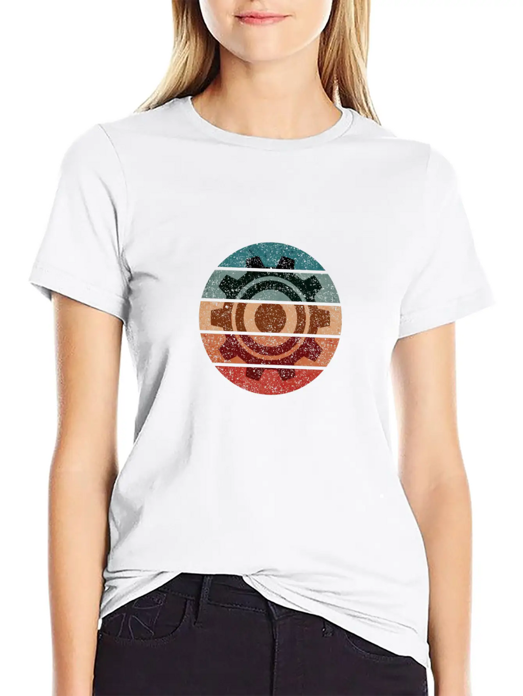 Science Engineer Gear Sunset Grunge Retro Icon Stylish Everyday T-Shirt – Unisex Basic Cotton Tee