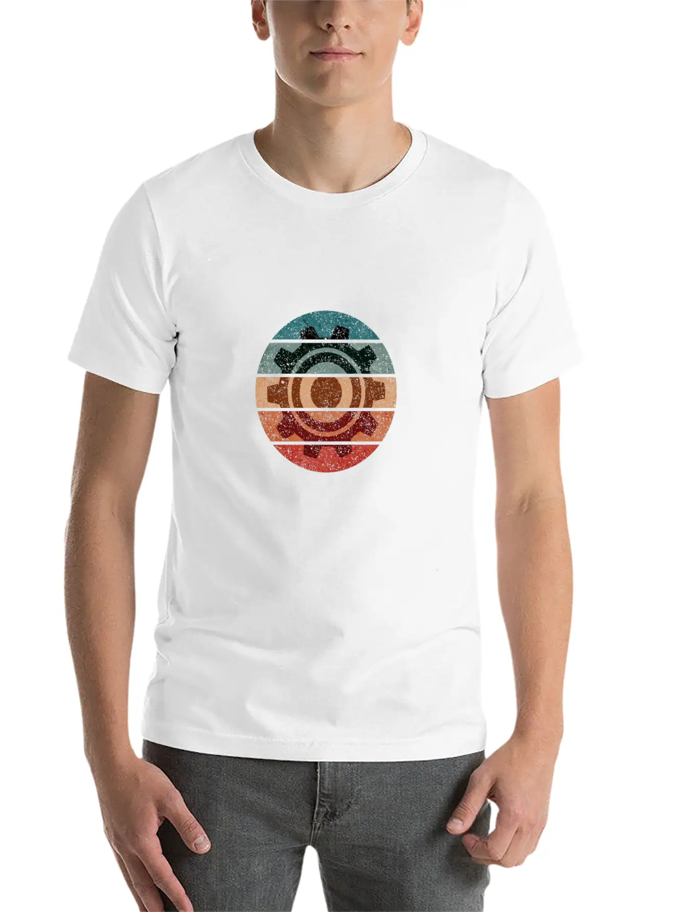 Science Engineer Gear Sunset Grunge Retro Icon Stylish Everyday T-Shirt – Unisex Basic Cotton Tee