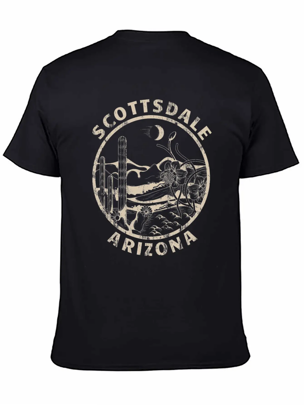 Scottsdale Arizona Linocut Distressed Desert Breathable Soft Cotton T-Shirt – Timeless Casual Look