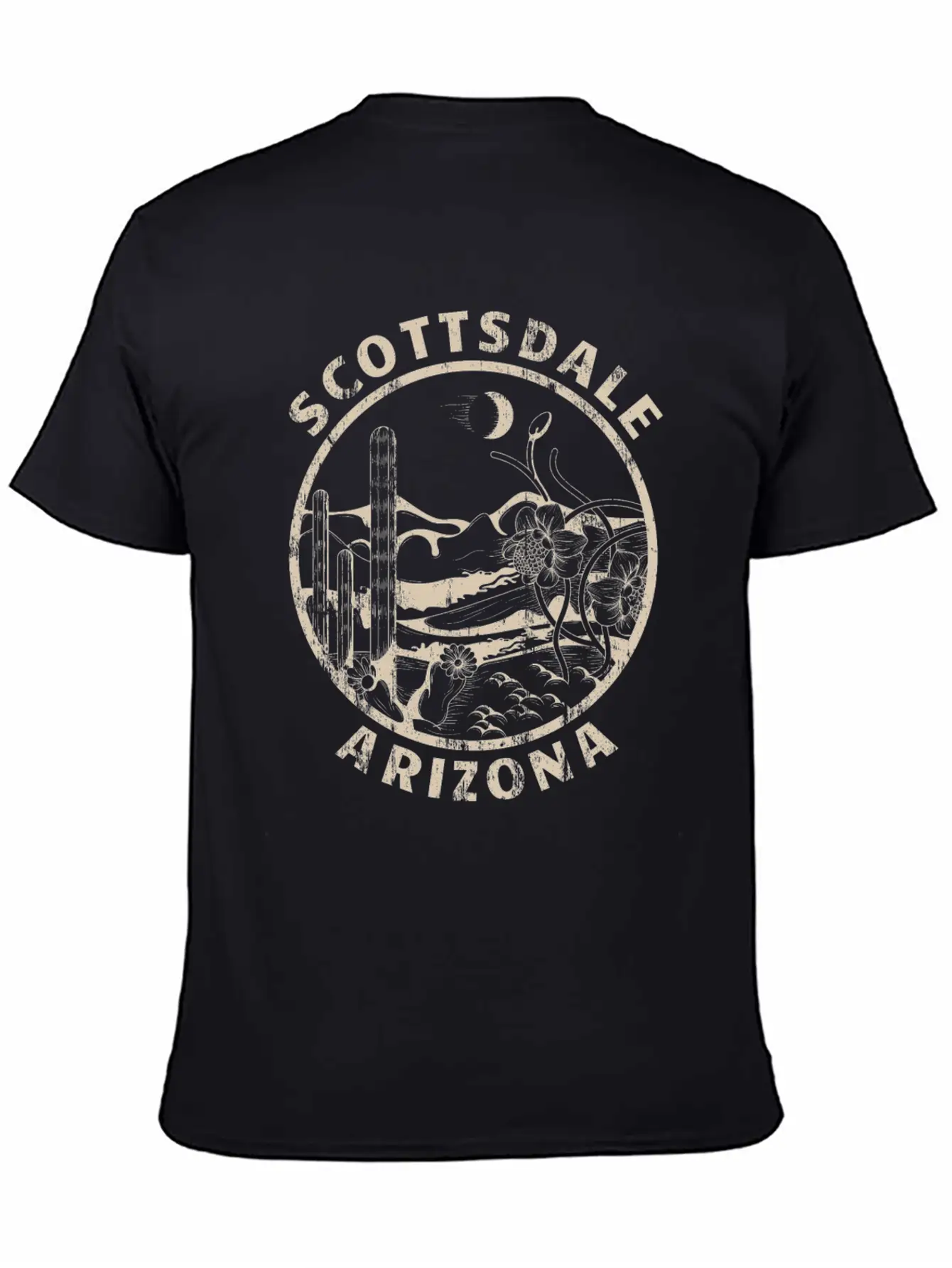 Scottsdale Arizona Linocut Distressed Desert Breathable Soft Cotton T-Shirt – Timeless Casual Look