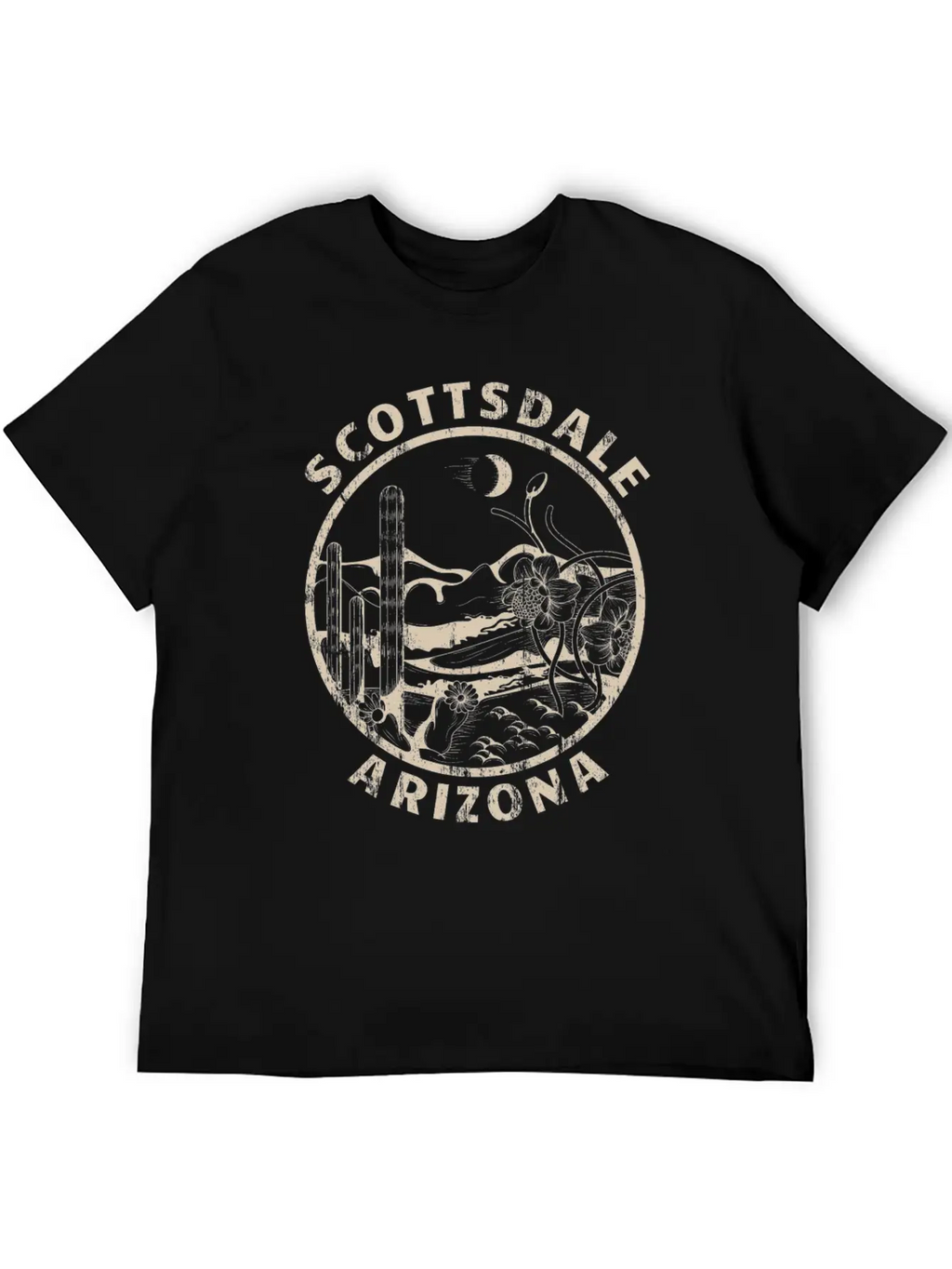 Scottsdale Arizona Linocut Distressed Desert Breathable Soft Cotton T-Shirt – Timeless Casual Look