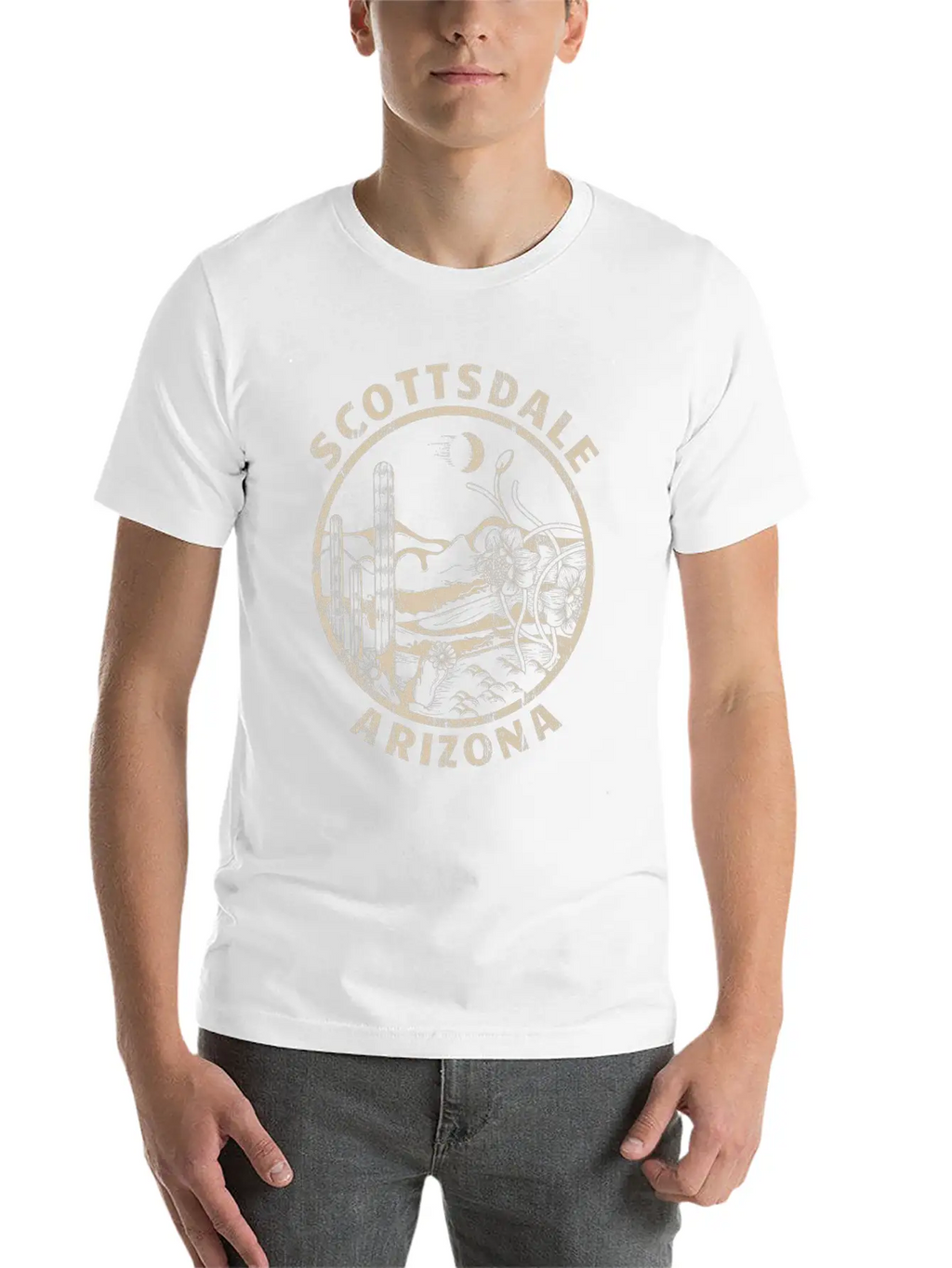 Scottsdale Arizona Linocut Distressed Desert Breathable Soft Cotton T-Shirt – Timeless Casual Look