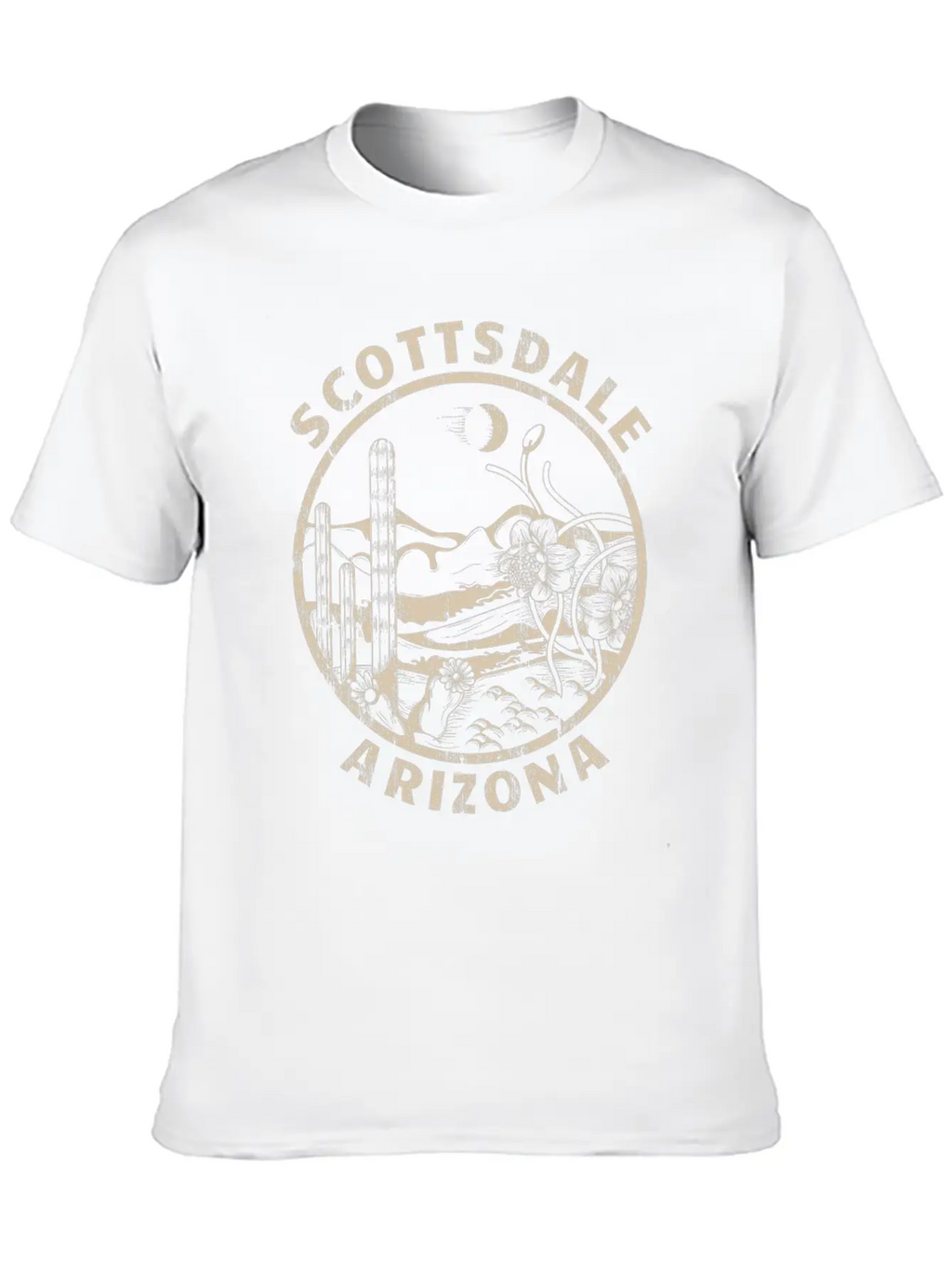 Scottsdale Arizona Linocut Distressed Desert Breathable Soft Cotton T-Shirt – Timeless Casual Look