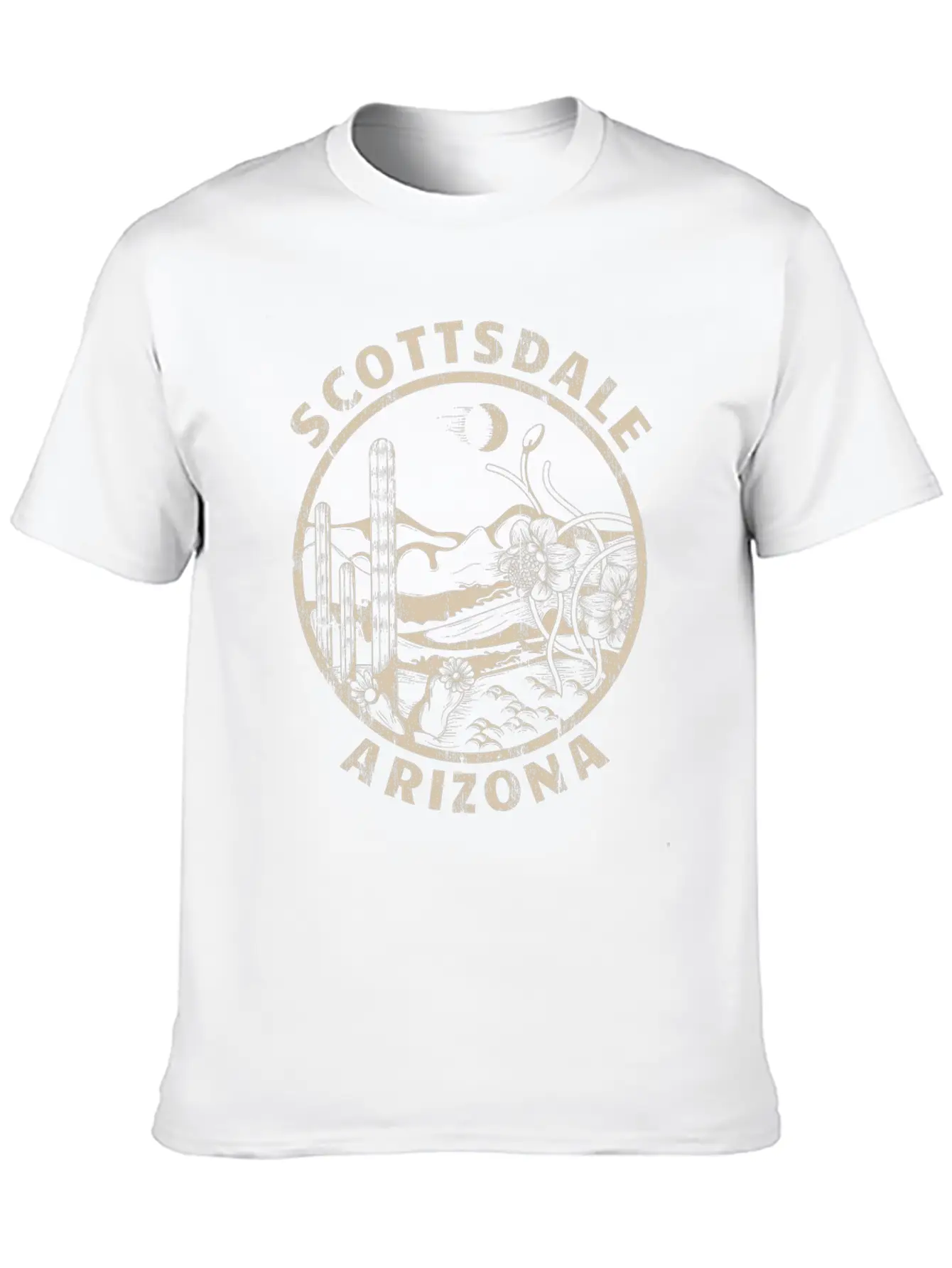 Scottsdale Arizona Linocut Distressed Desert Breathable Soft Cotton T-Shirt – Timeless Casual Look