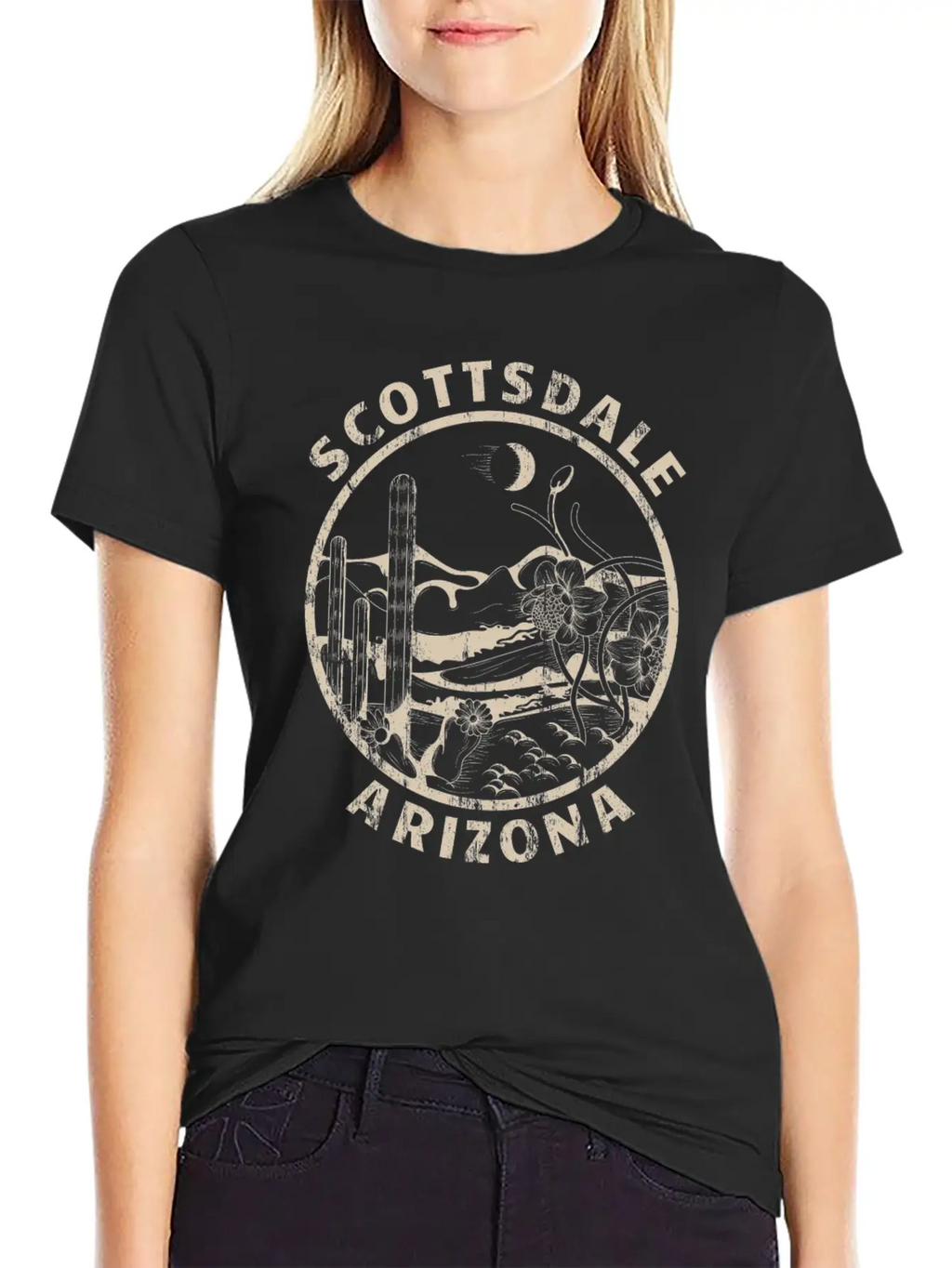 Scottsdale Arizona Linocut Distressed Desert Breathable Soft Cotton T-Shirt – Timeless Casual Look