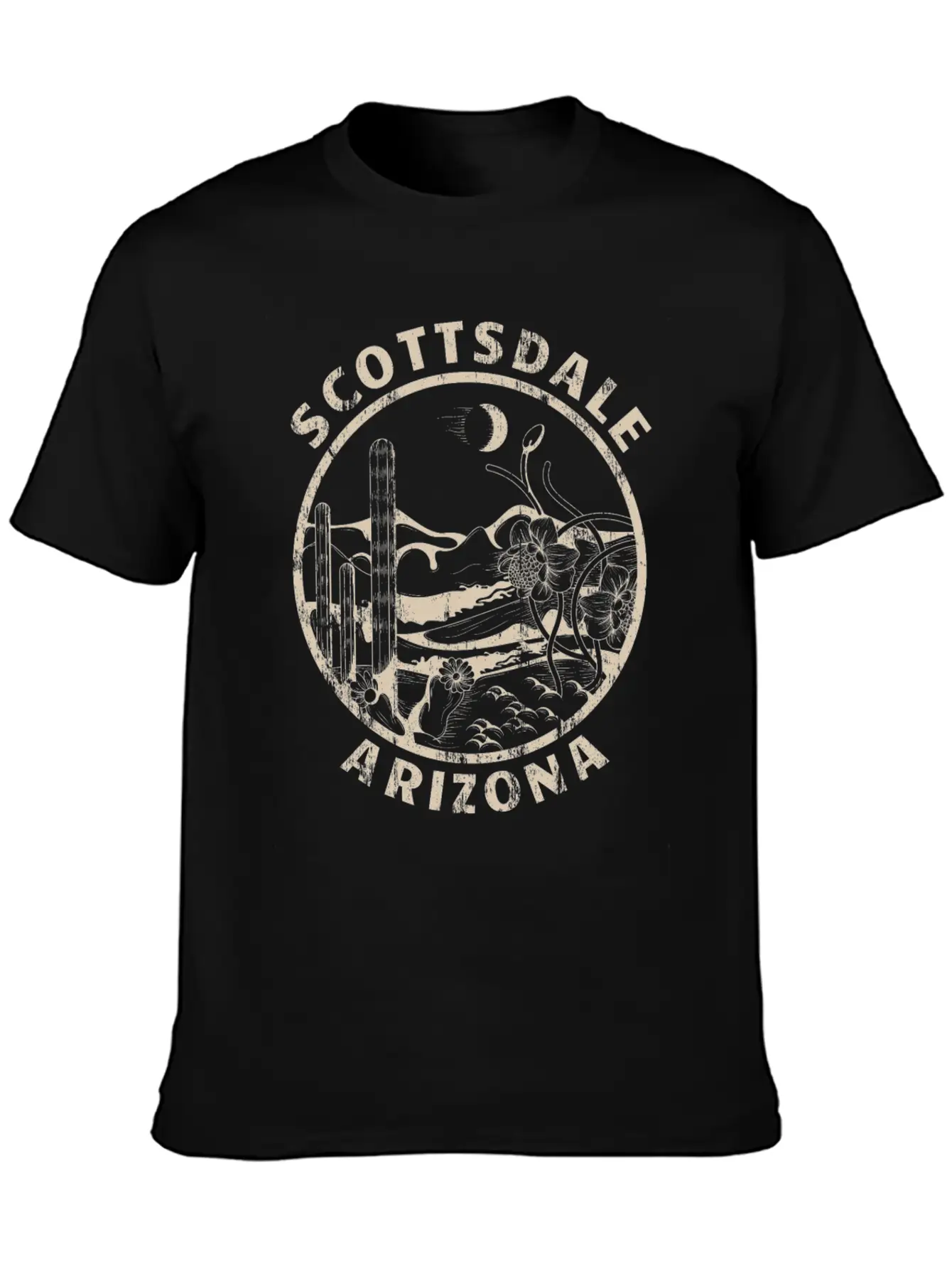 Scottsdale Arizona Linocut Distressed Desert Breathable Soft Cotton T-Shirt – Timeless Casual Look