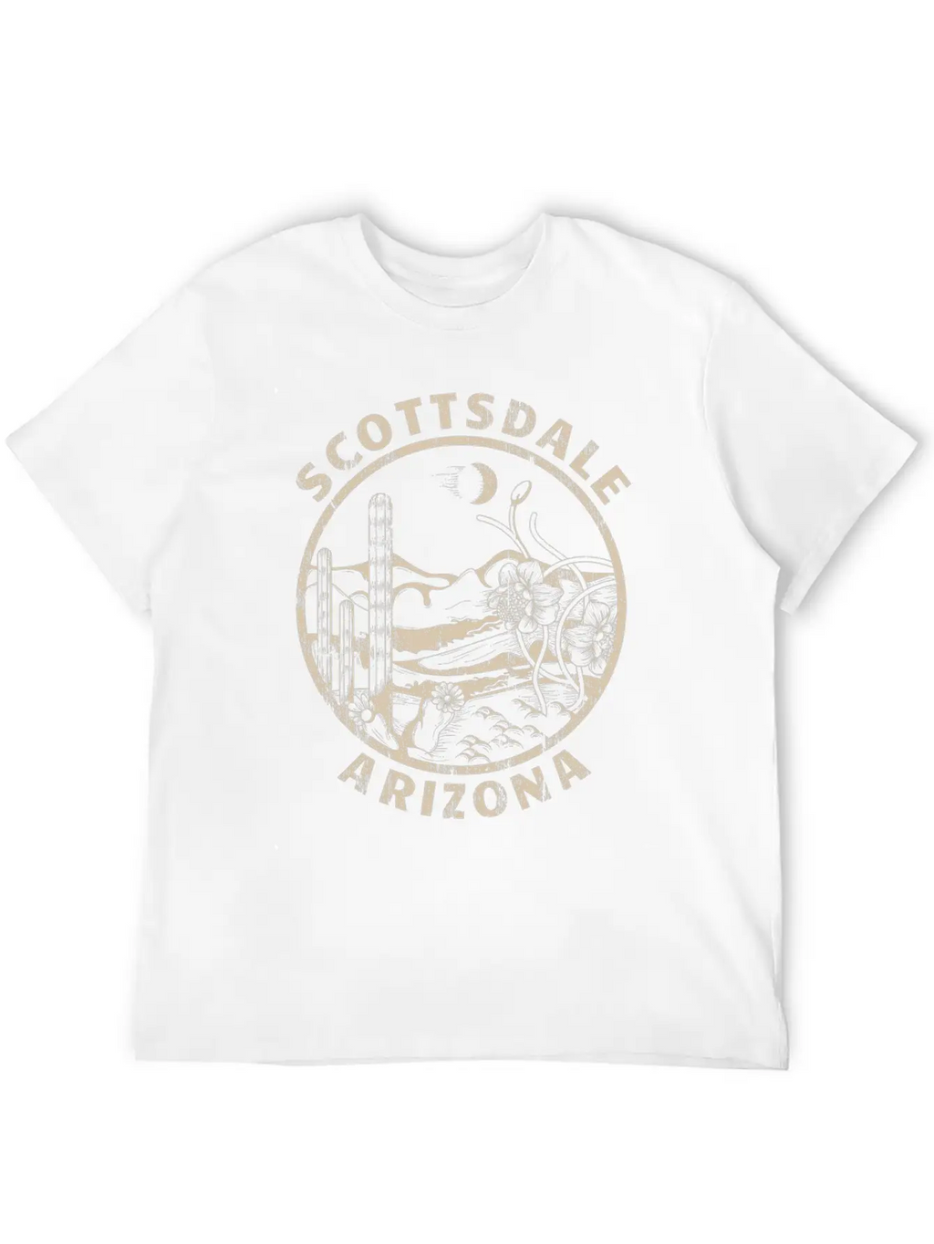 Scottsdale Arizona Linocut Distressed Desert Breathable Soft Cotton T-Shirt – Timeless Casual Look