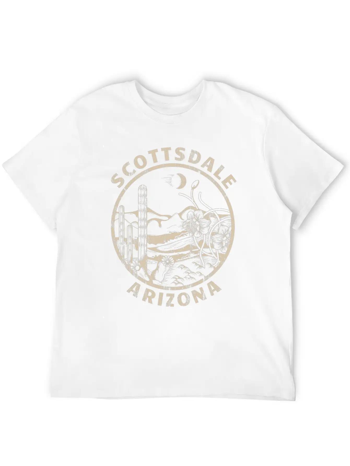 Scottsdale Arizona Linocut Distressed Desert Breathable Soft Cotton T-Shirt – Timeless Casual Look