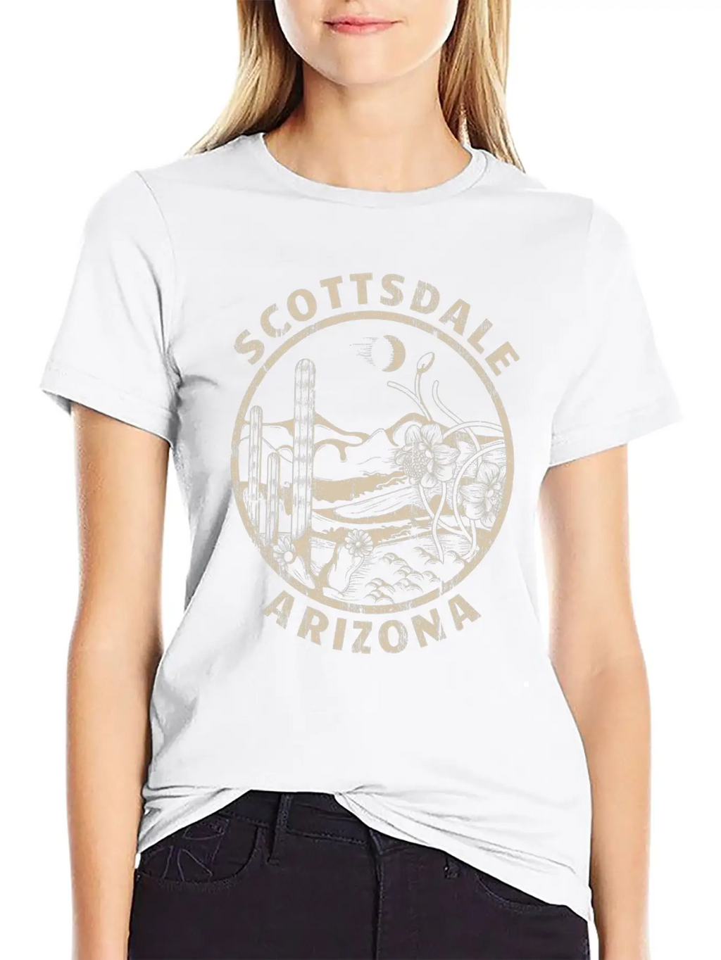 Scottsdale Arizona Linocut Distressed Desert Breathable Soft Cotton T-Shirt – Timeless Casual Look