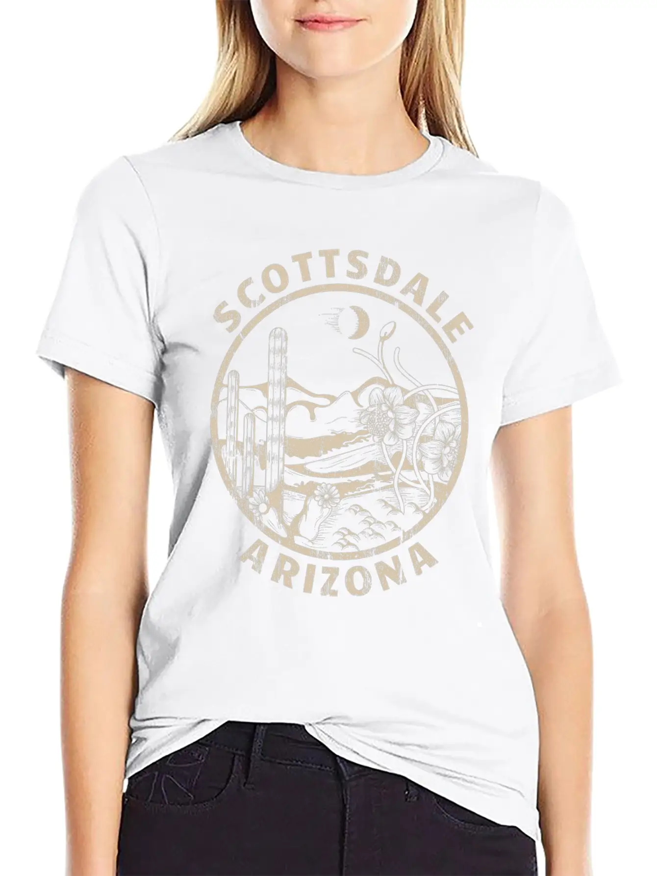 Scottsdale Arizona Linocut Distressed Desert Breathable Soft Cotton T-Shirt – Timeless Casual Look