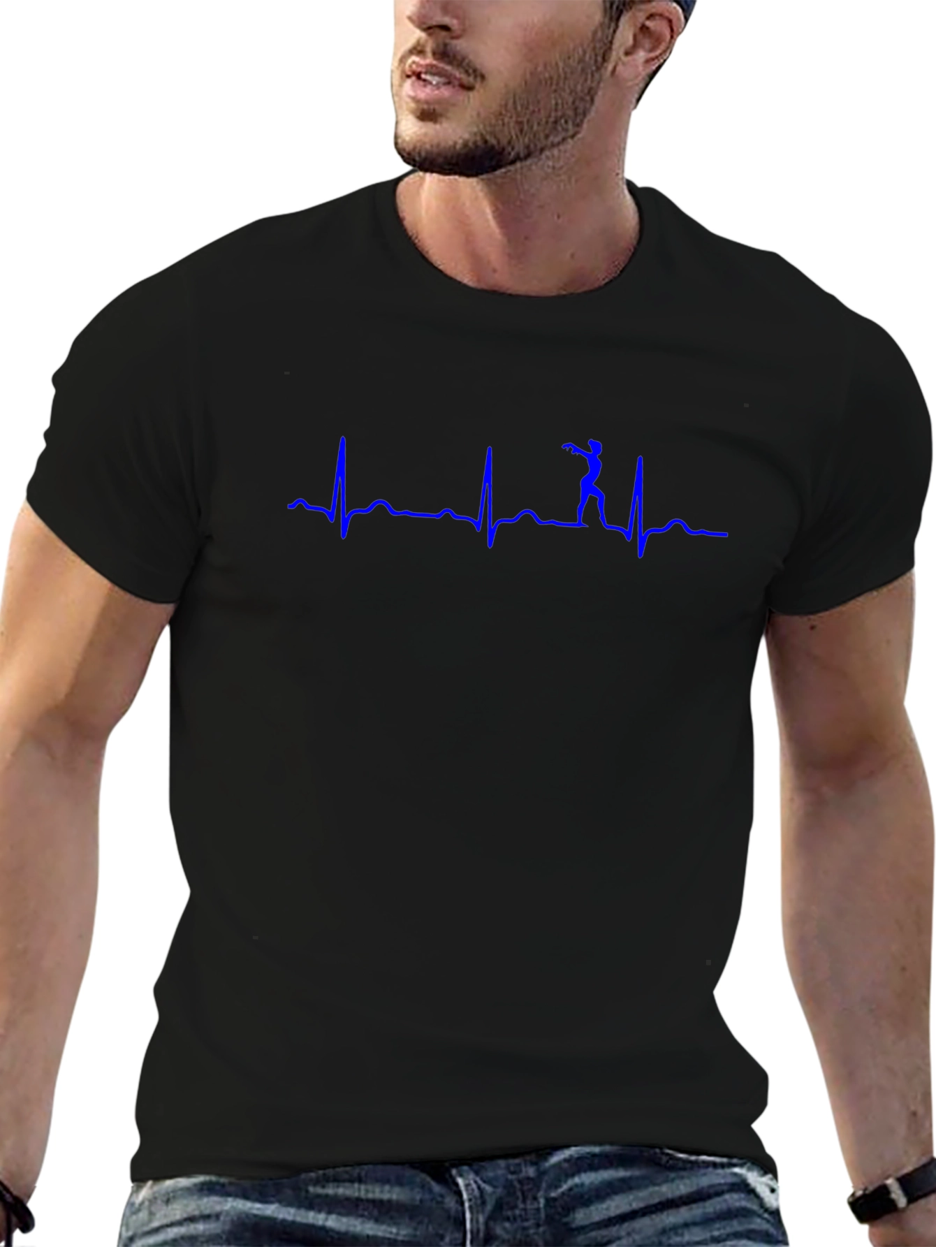 Heartbeat Golfer Graphic Tee - Black Cotton T-Shirt
