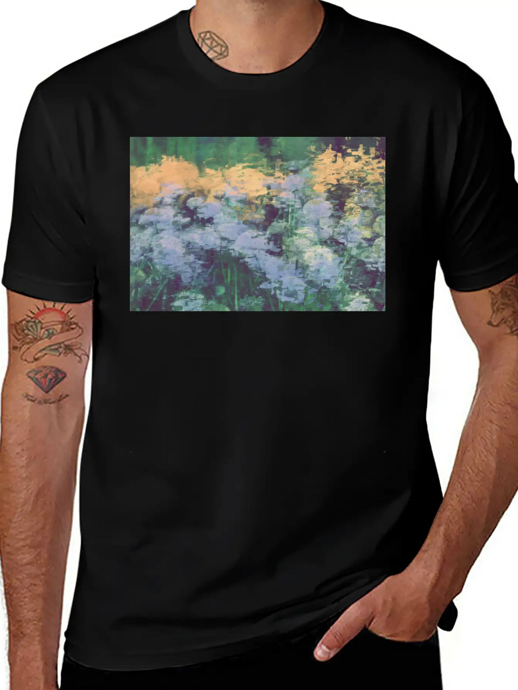 Secret Garden -Lake Flowers Unisex Short Sleeve Soft Cotton T-Shirt – Casual Everyday Wear