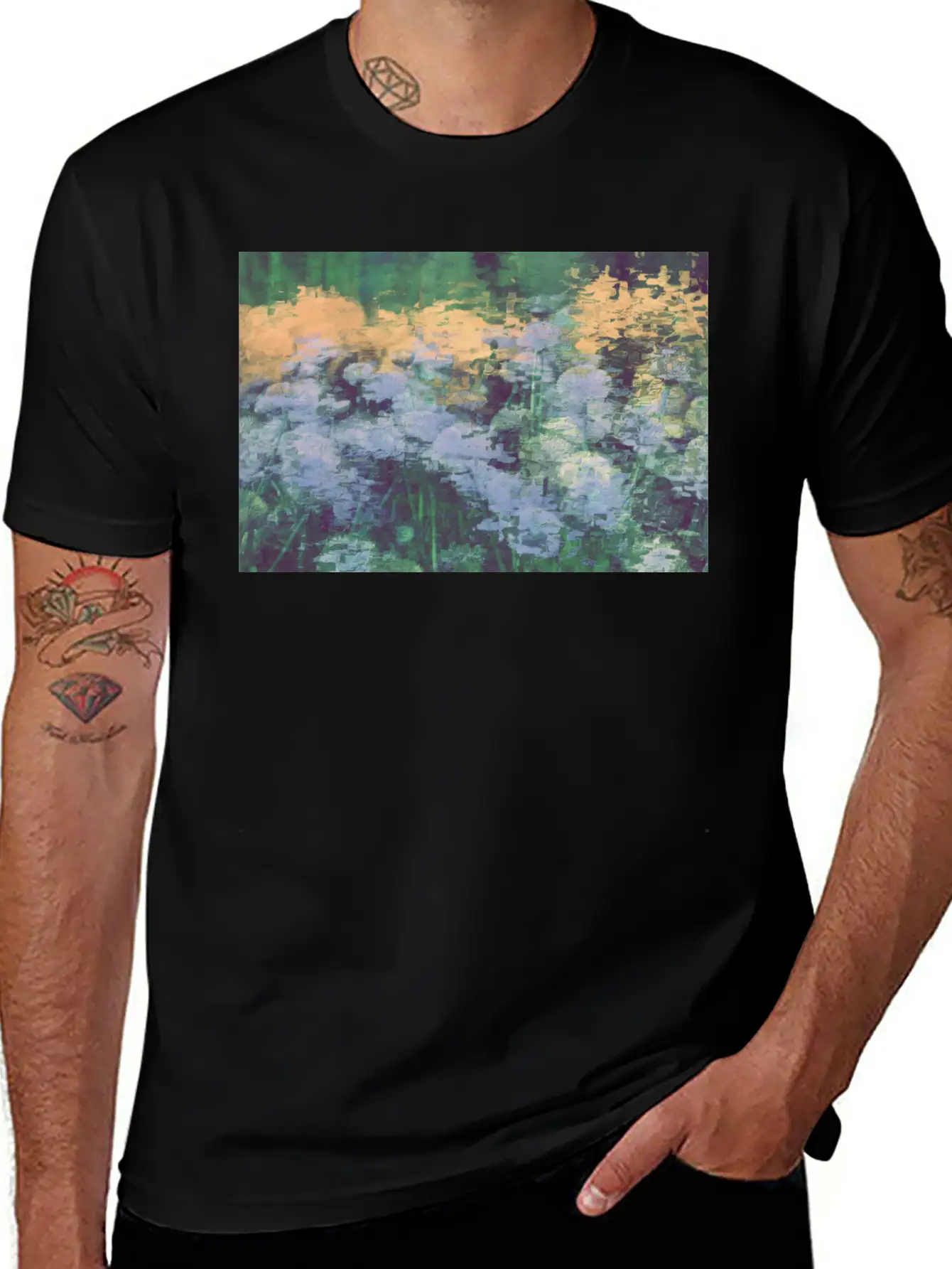 Secret Garden -Lake Flowers Unisex Short Sleeve Soft Cotton T-Shirt – Casual Everyday Wear
