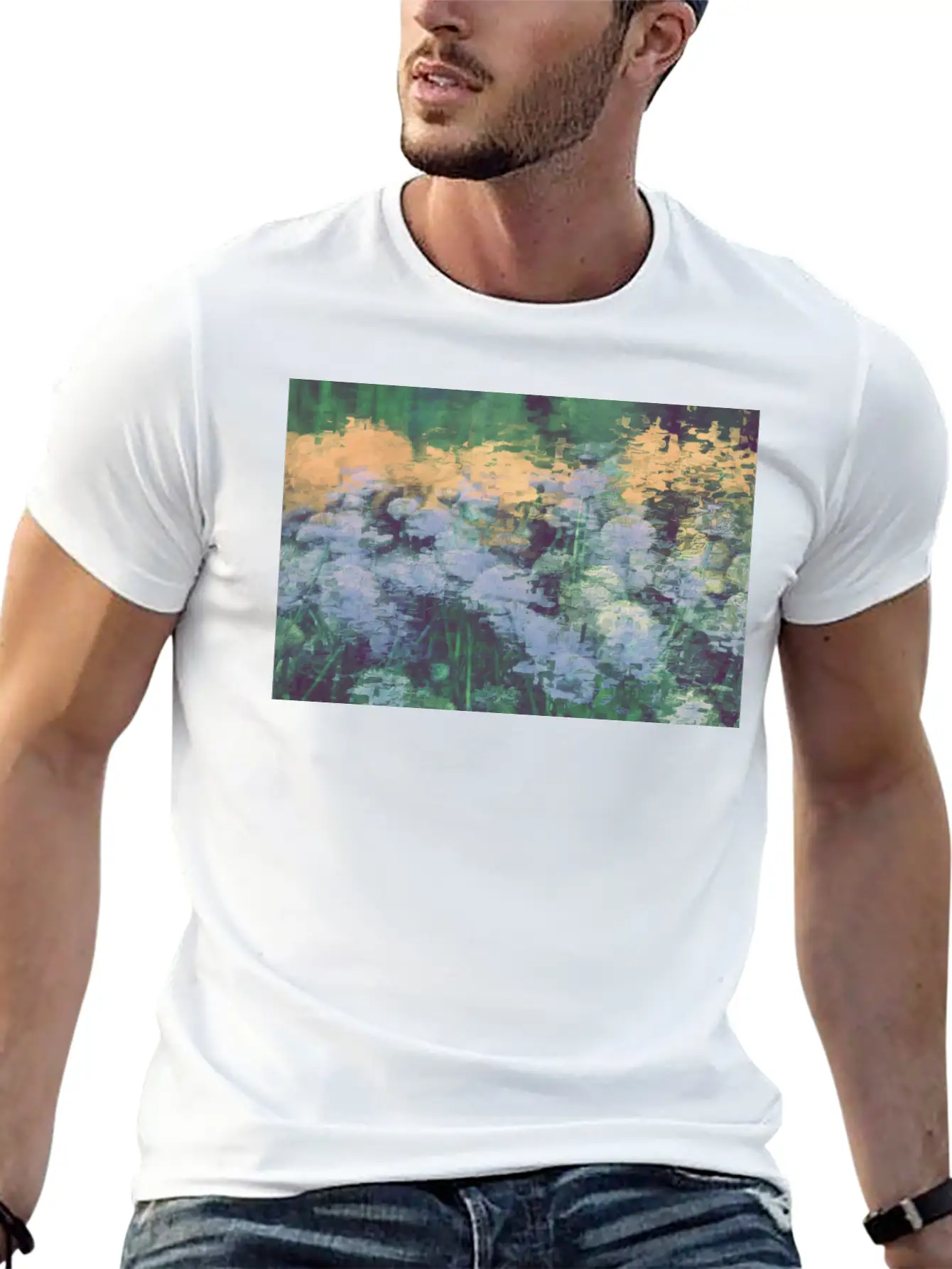 Secret Garden -Lake Flowers Unisex Short Sleeve Soft Cotton T-Shirt – Casual Everyday Wear