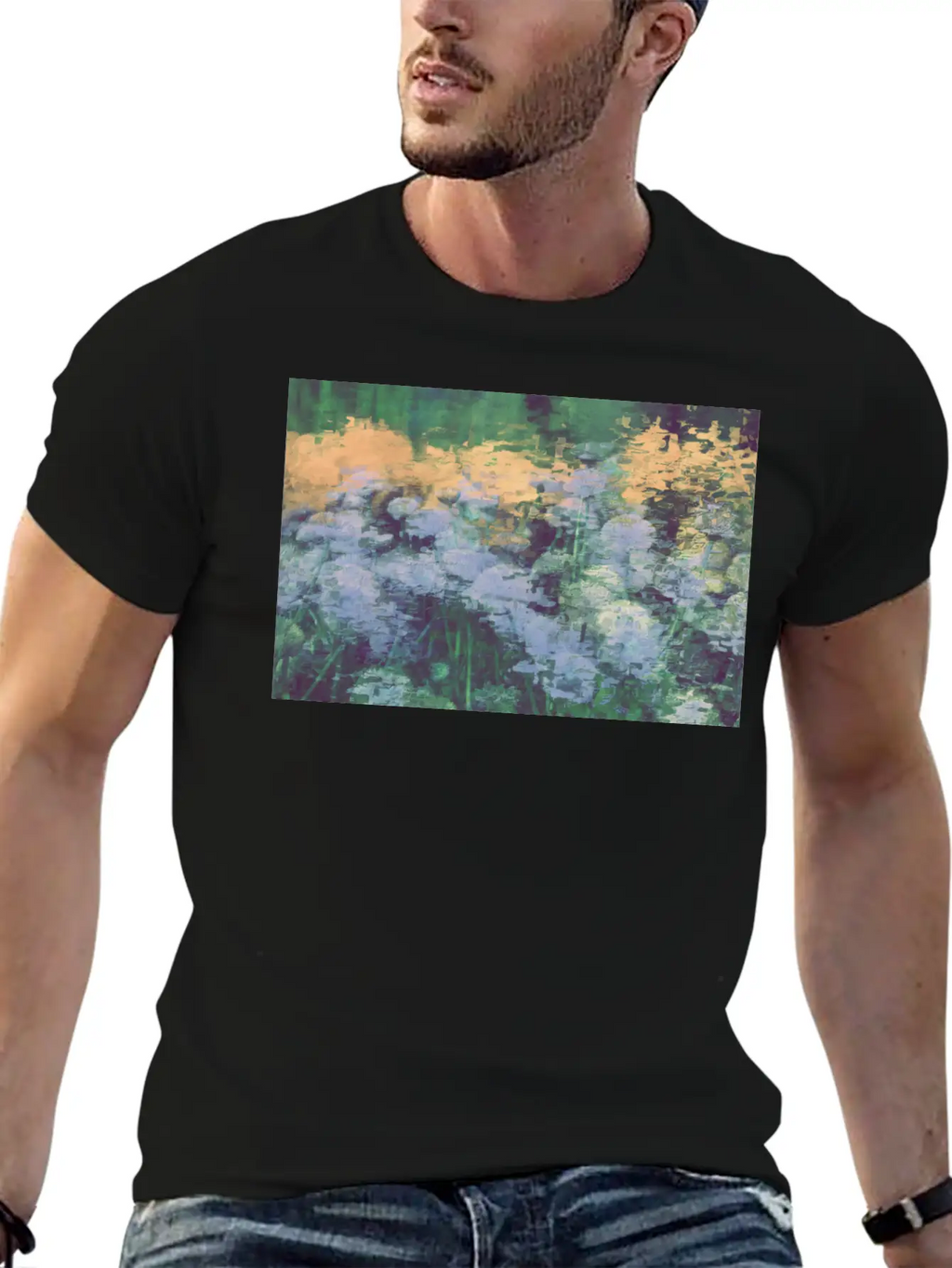 Secret Garden -Lake Flowers Unisex Short Sleeve Soft Cotton T-Shirt – Casual Everyday Wear