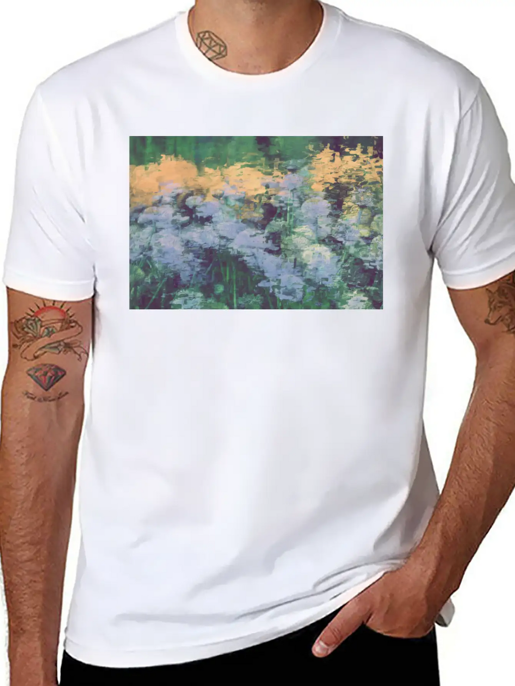 Secret Garden -Lake Flowers Unisex Short Sleeve Soft Cotton T-Shirt – Casual Everyday Wear