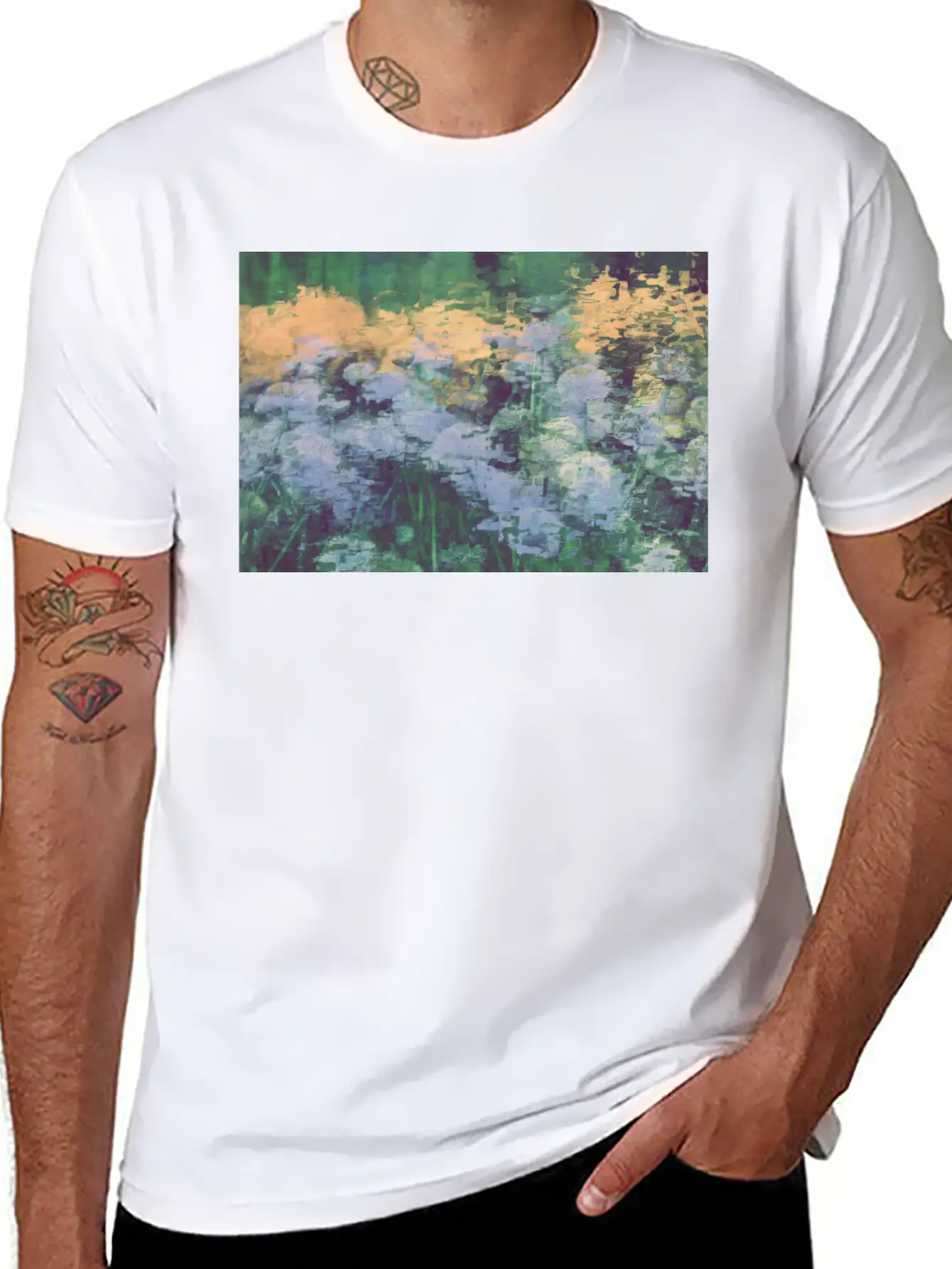 Secret Garden -Lake Flowers Unisex Short Sleeve Soft Cotton T-Shirt – Casual Everyday Wear