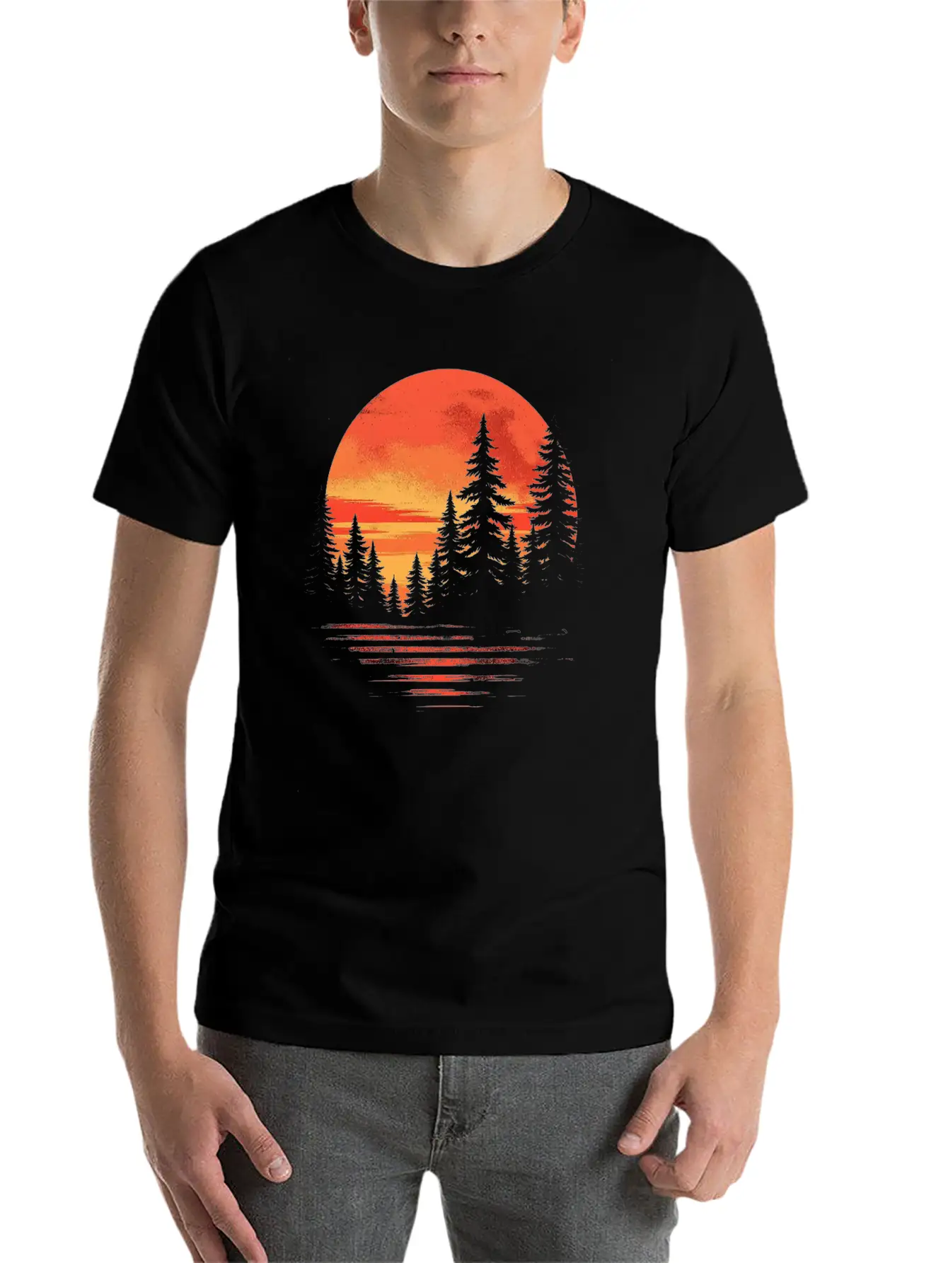 Serene Forest Sunset Unisex Casual T-Shirt – Clean Design For Daily Comfort