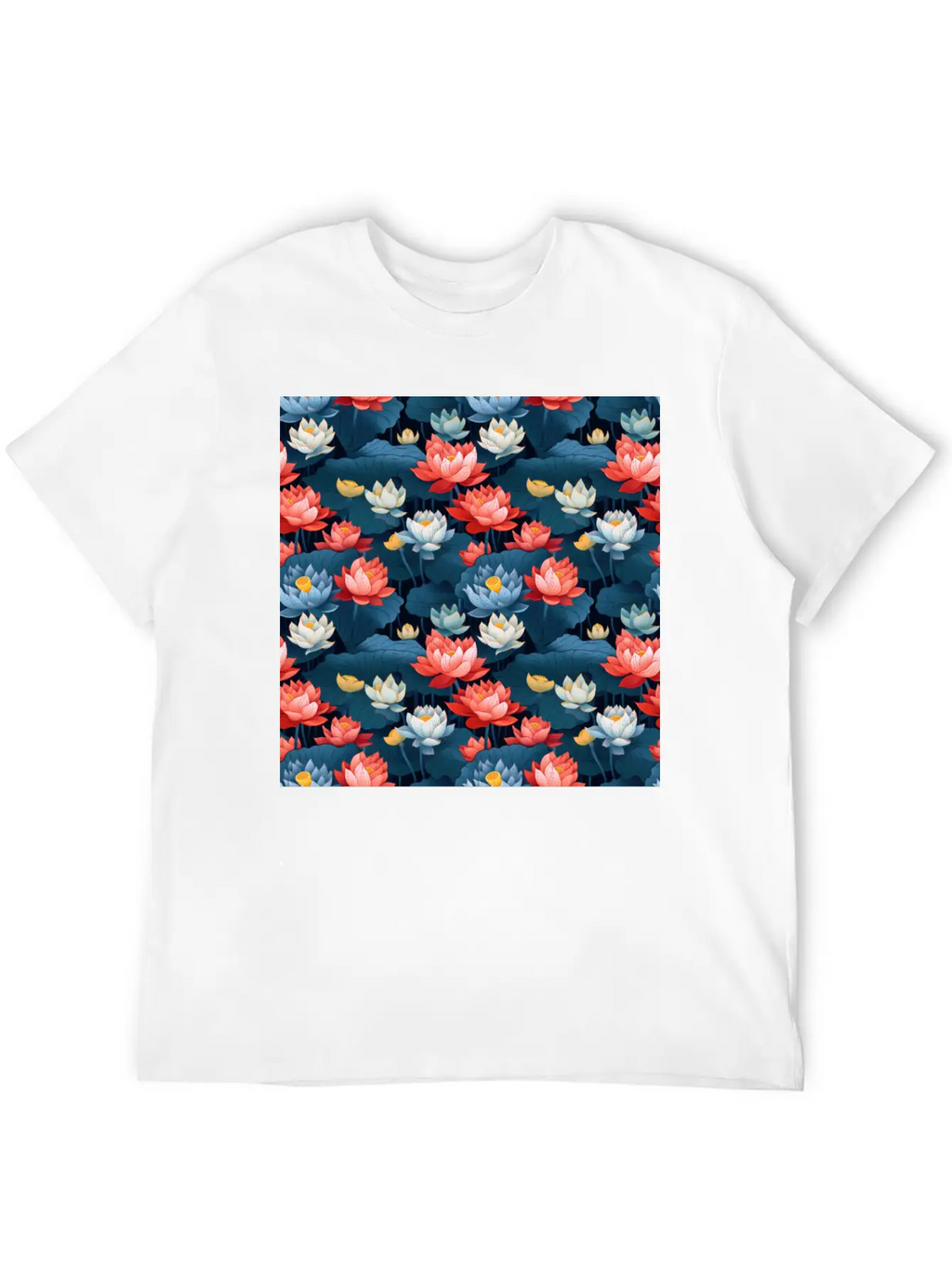 Serenity Blooms: Timeless Lotus Flower Pattern Essential Cotton Tee For Daily Outfits – Unisex Style