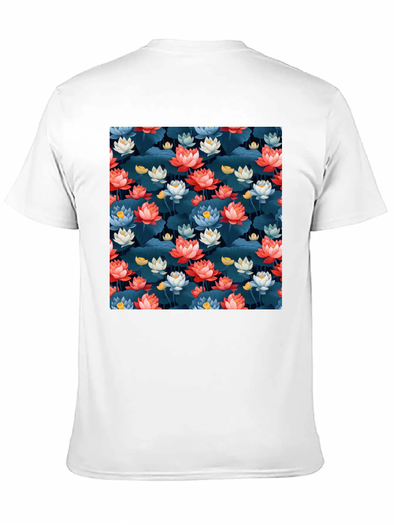 Serenity Blooms: Timeless Lotus Flower Pattern Essential Cotton Tee For Daily Outfits – Unisex Style