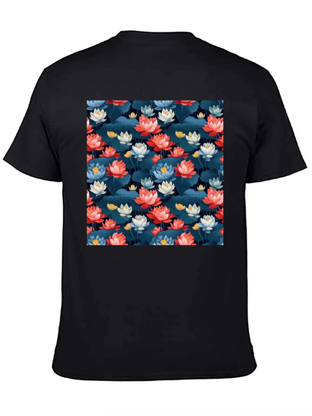 Serenity Blooms: Timeless Lotus Flower Pattern Essential Cotton Tee For Daily Outfits – Unisex Style
